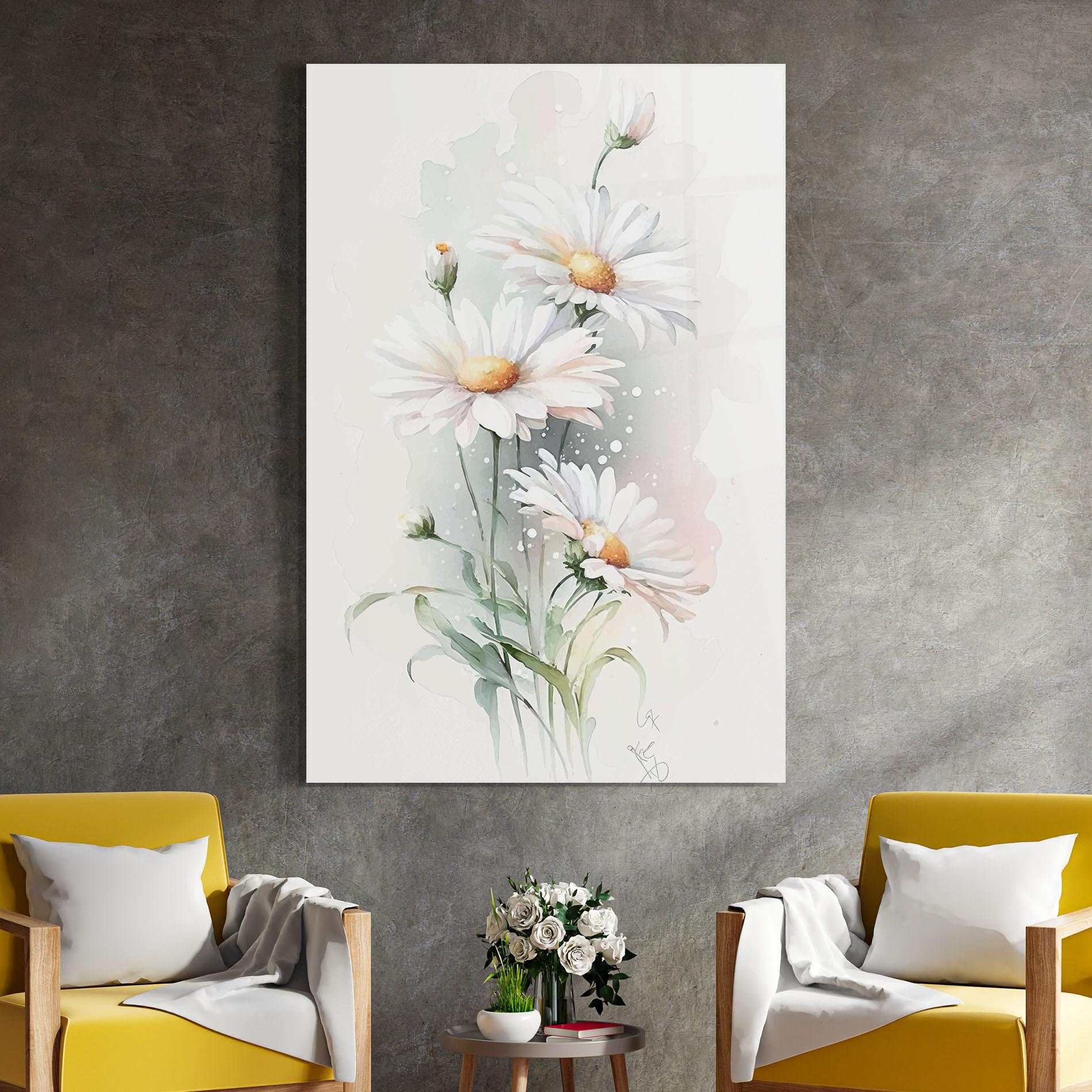 Tablou Sticla Dreamy White Daisy mockup 4