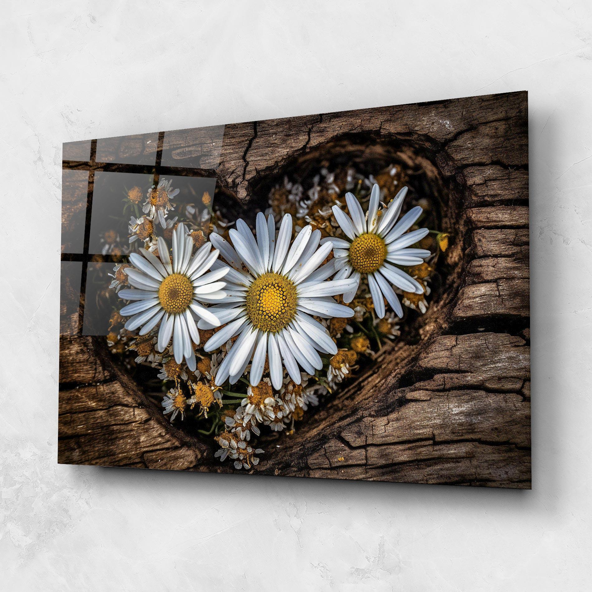 Tablou Sticla Heart Shaped Daisy mockup 1