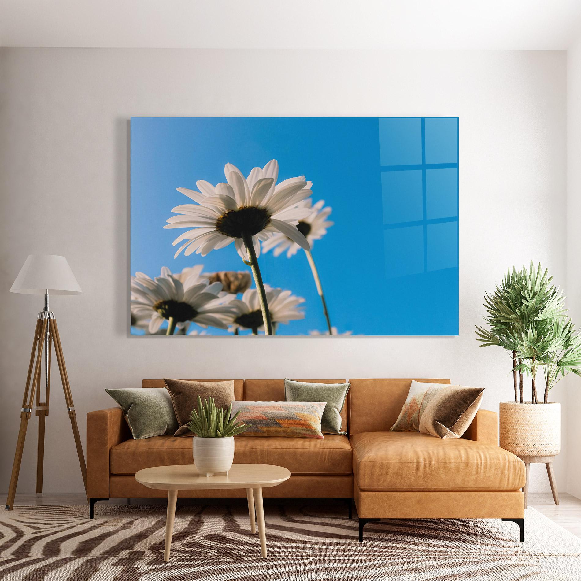 Tablou Sticla Blue Sky Daisy mockup 7