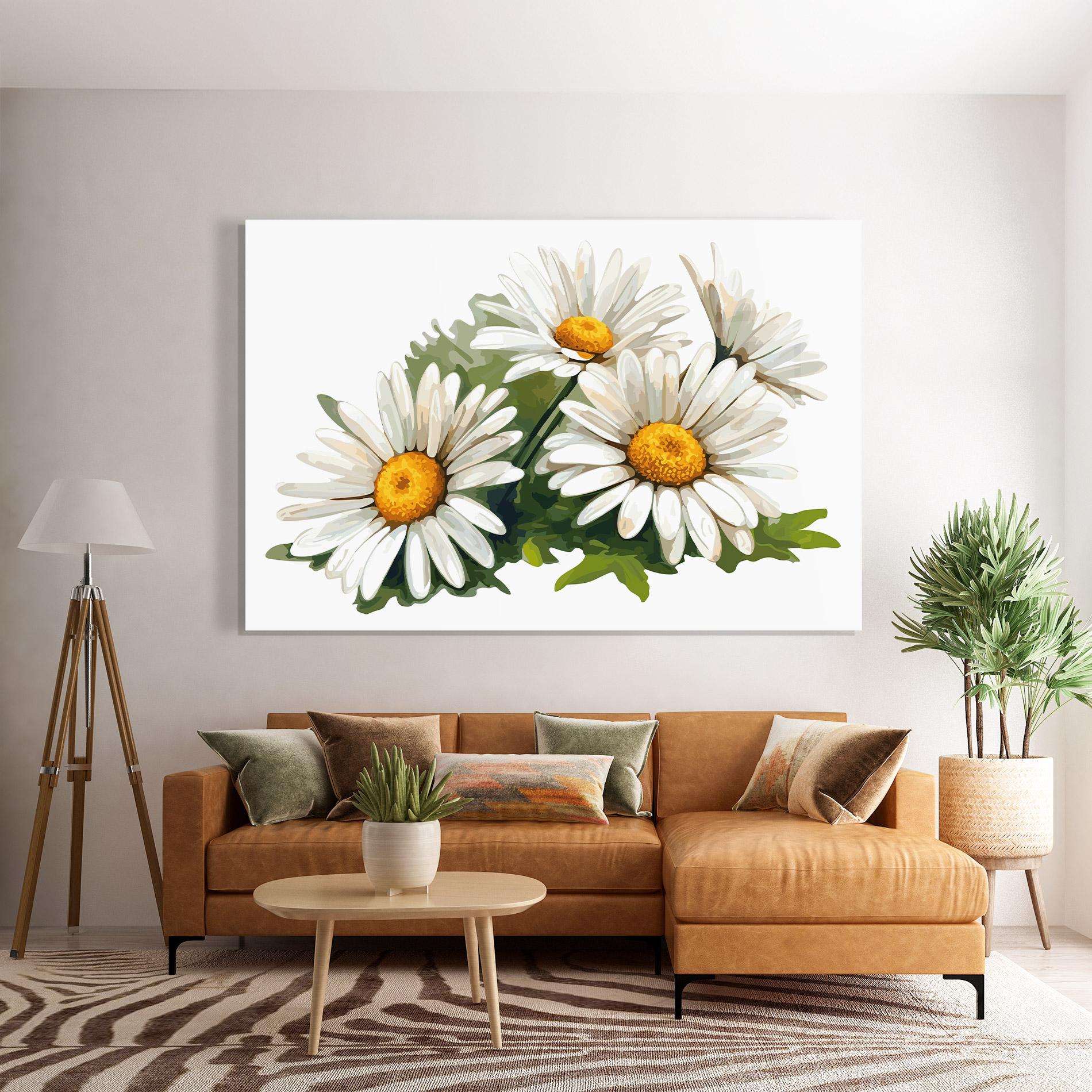 Tablou Sticla Grey White Daisy mockup 7