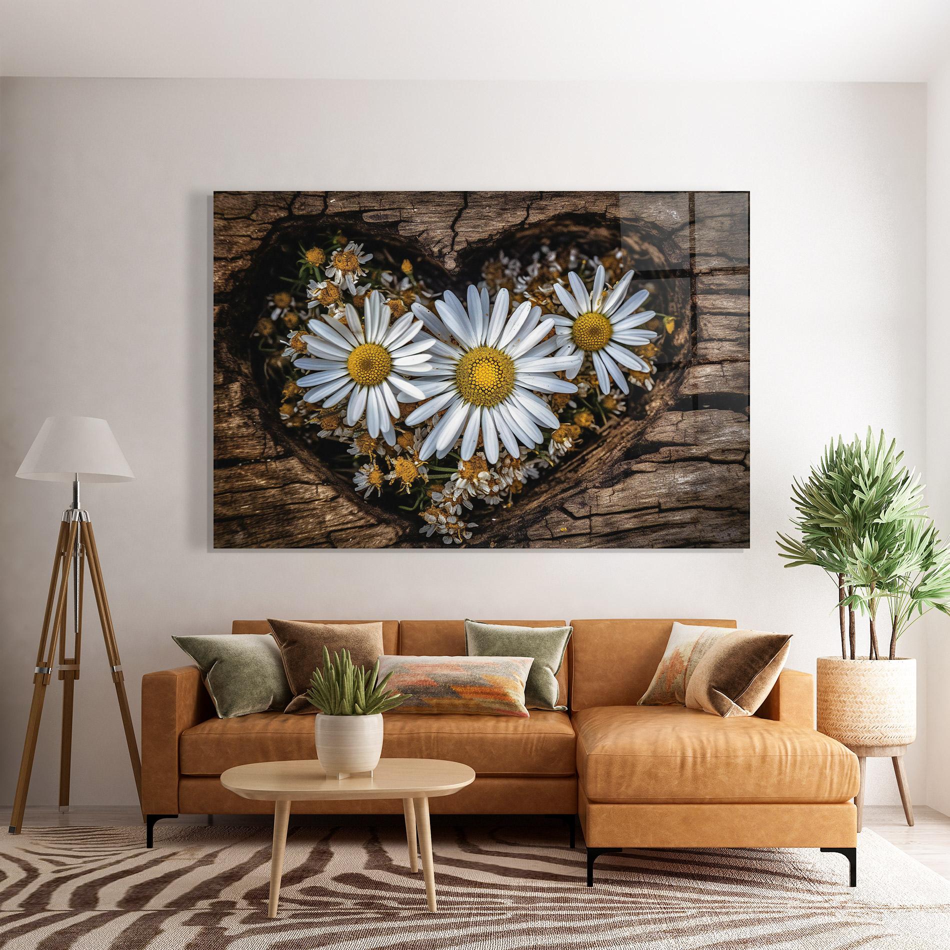 Tablou Sticla Heart Shaped Daisy mockup 7