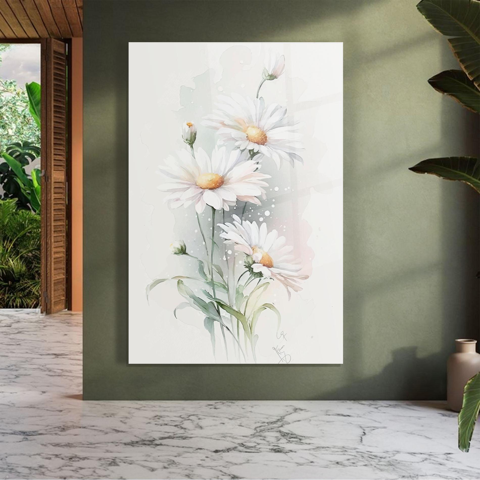 Tablou Sticla Dreamy White Daisy mockup 7