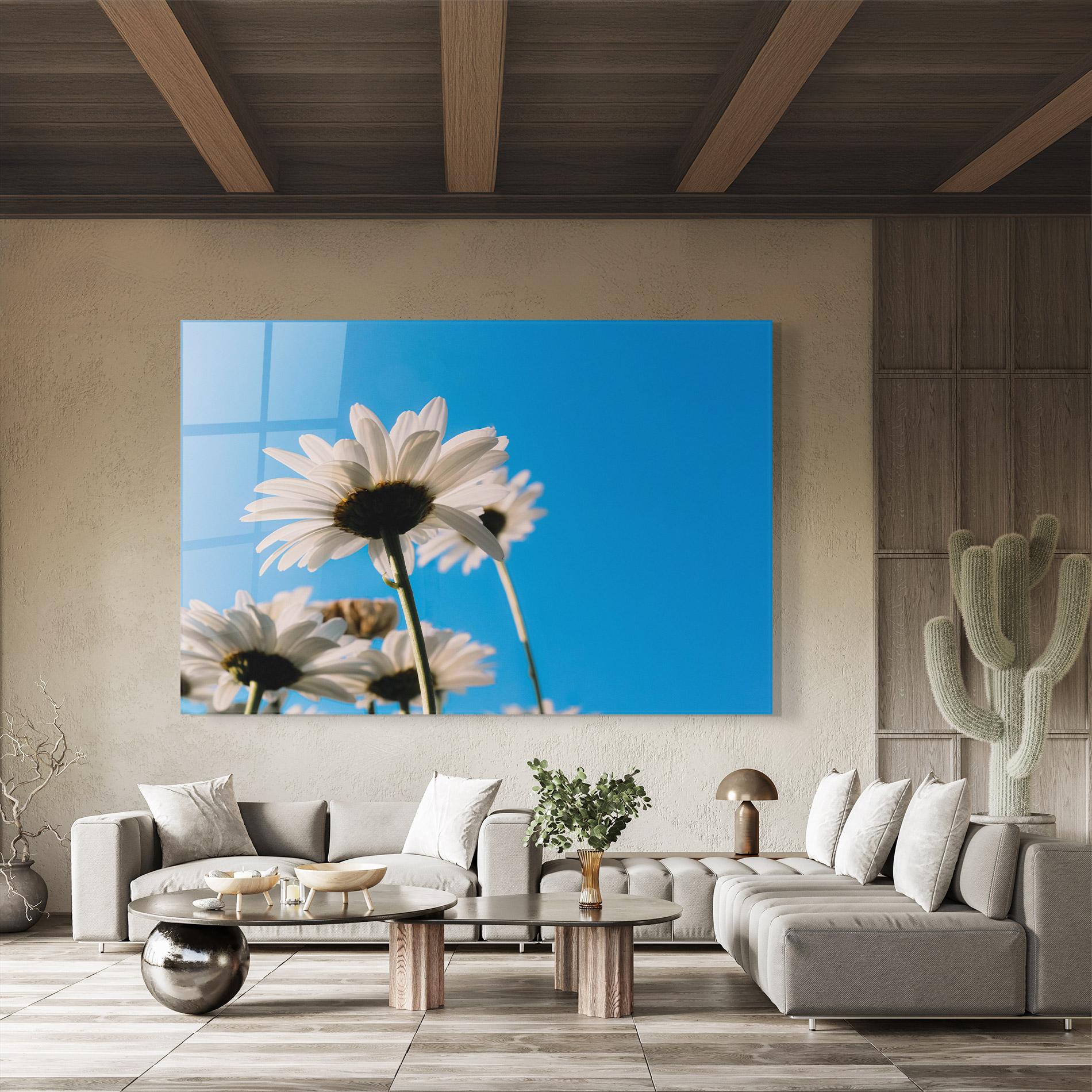 Tablou Sticla Blue Sky Daisy mockup 8