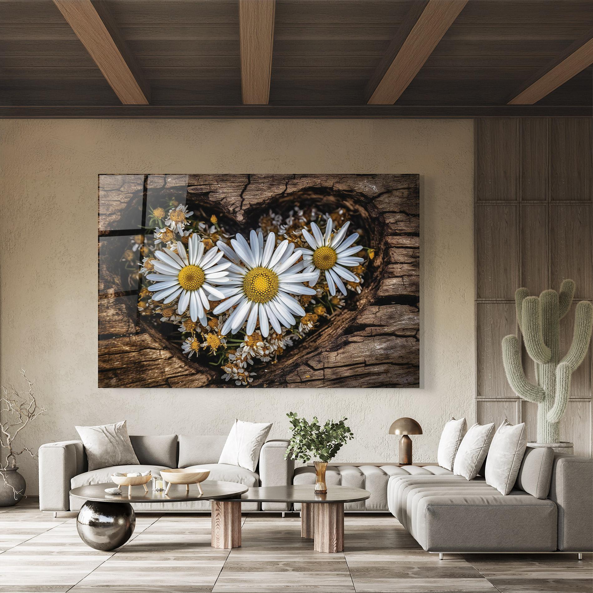 Tablou Sticla Heart Shaped Daisy mockup 8