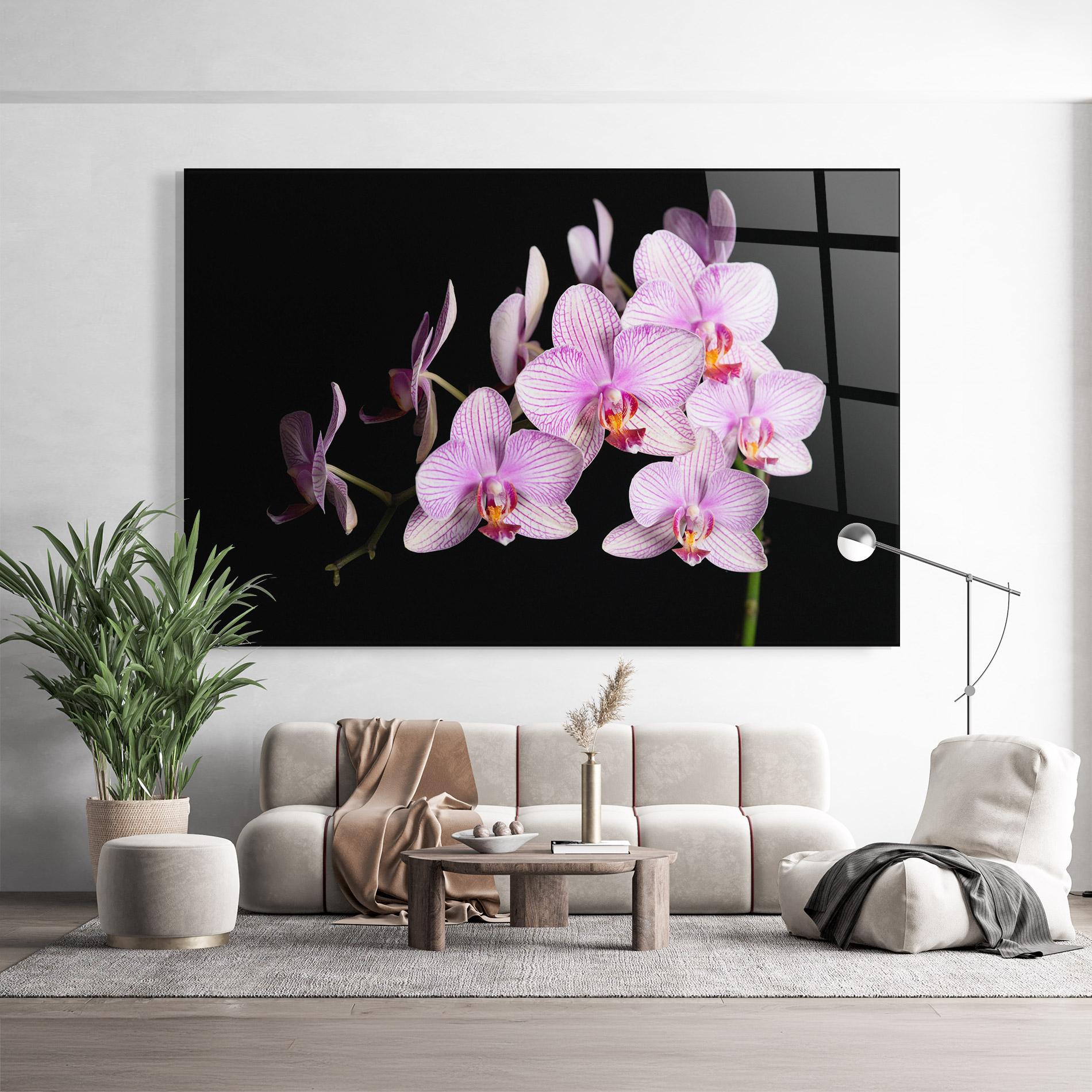Tablou Sticla Beautiful Orchids On Black mockup 9