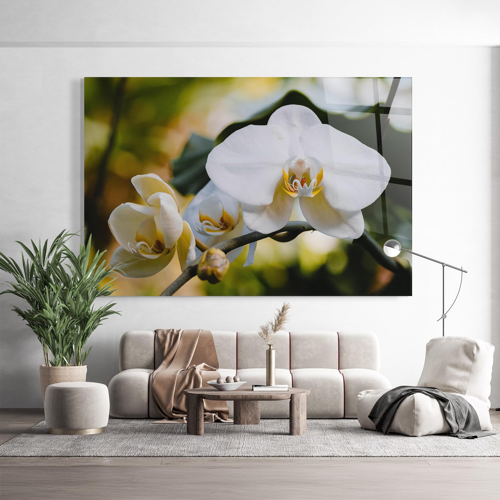 Tablou Sticla Cream Orchid In Nature mockup 9