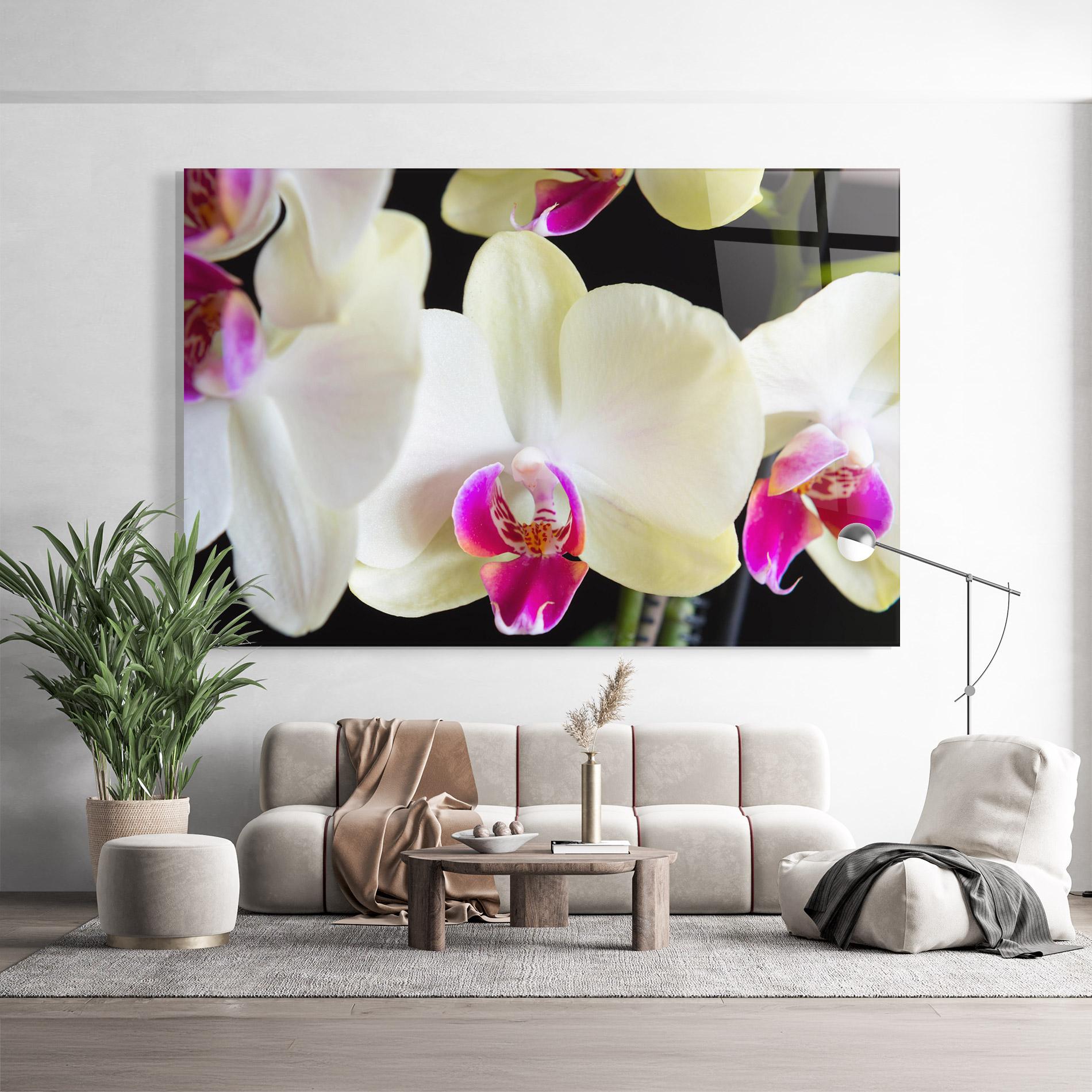 Tablou Sticla Cream Purple Orchids mockup 9