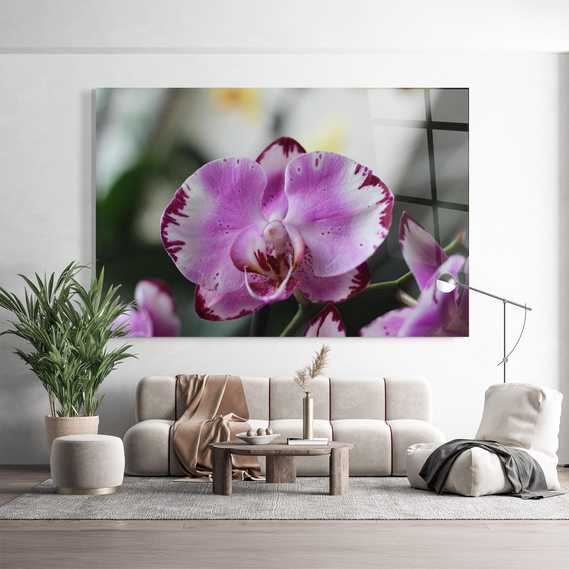 Tablou Sticla Dark Purple Orchids In Nature mockup 9