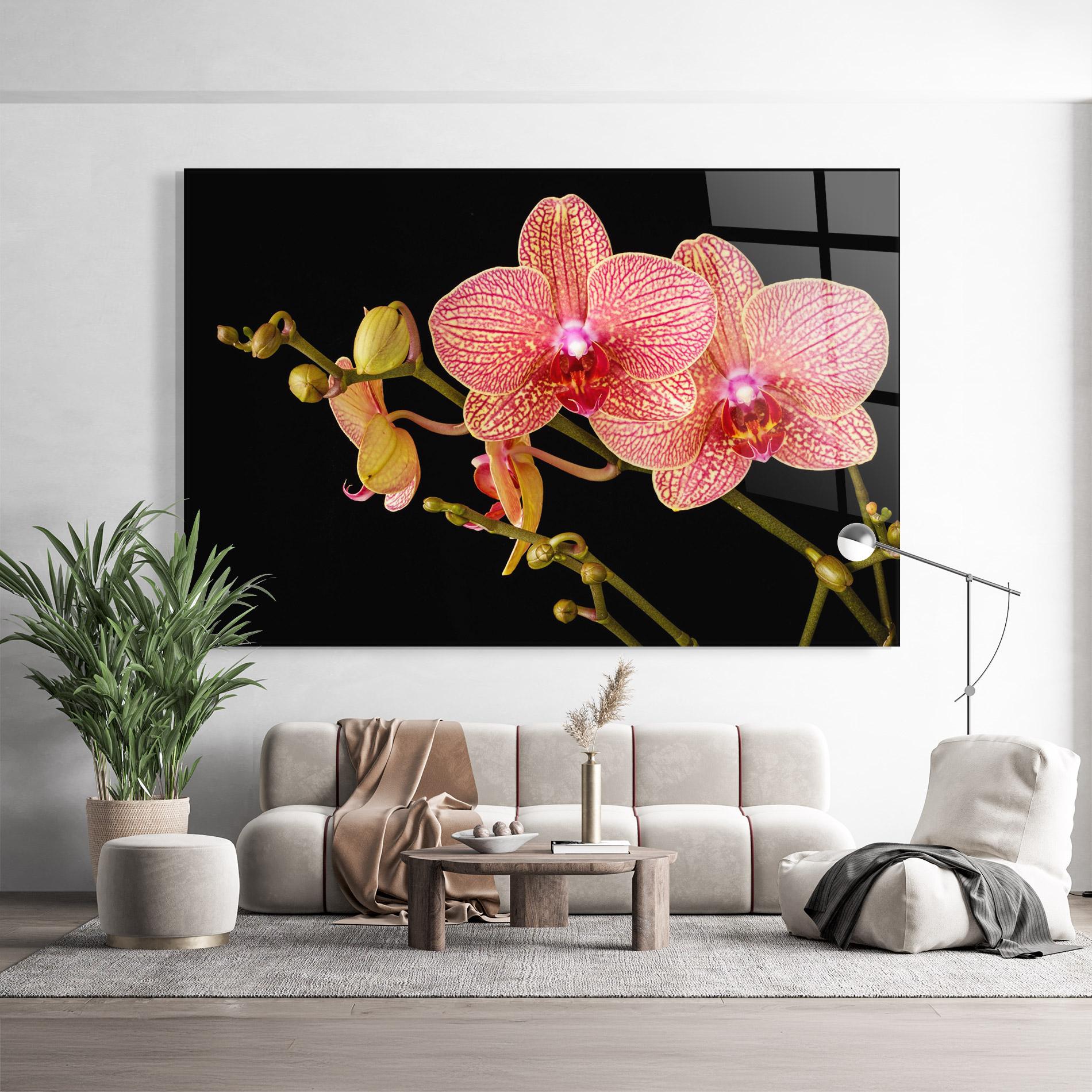 Tablou Sticla Pink Orchids On Black mockup 9