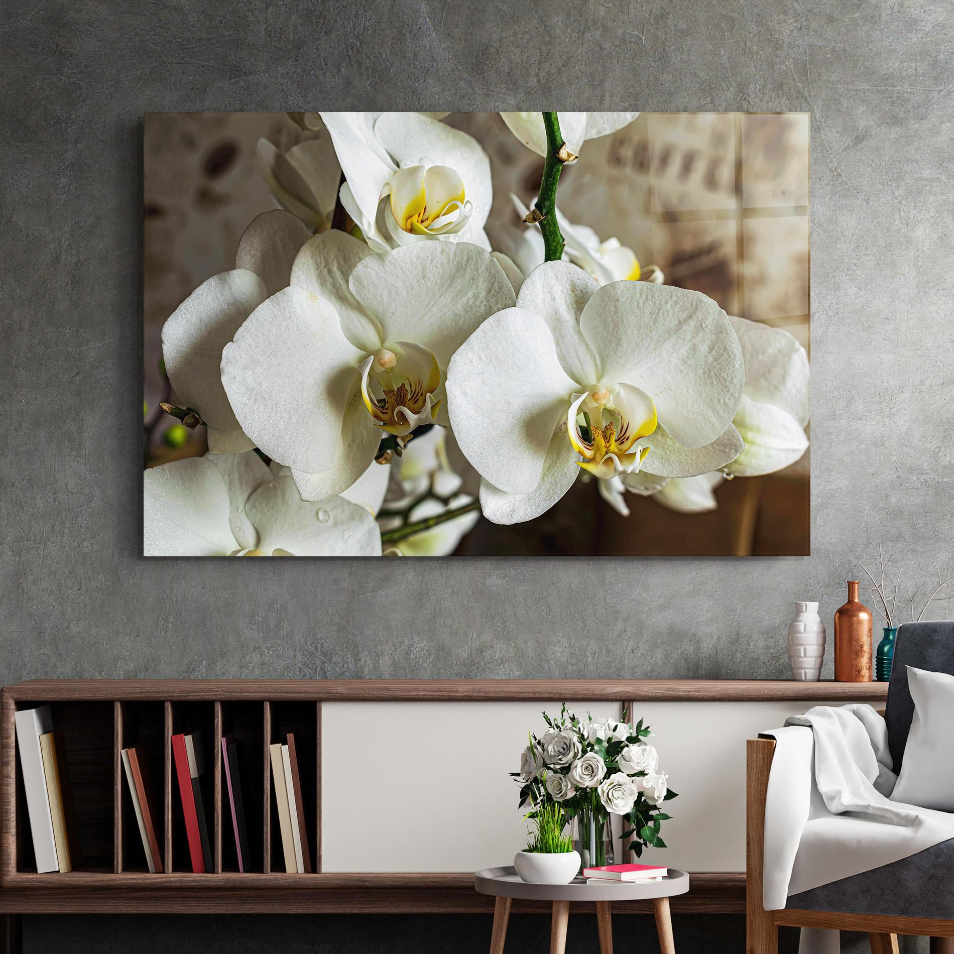 Tablou Sticla Beautiful White Orchids mockup 2