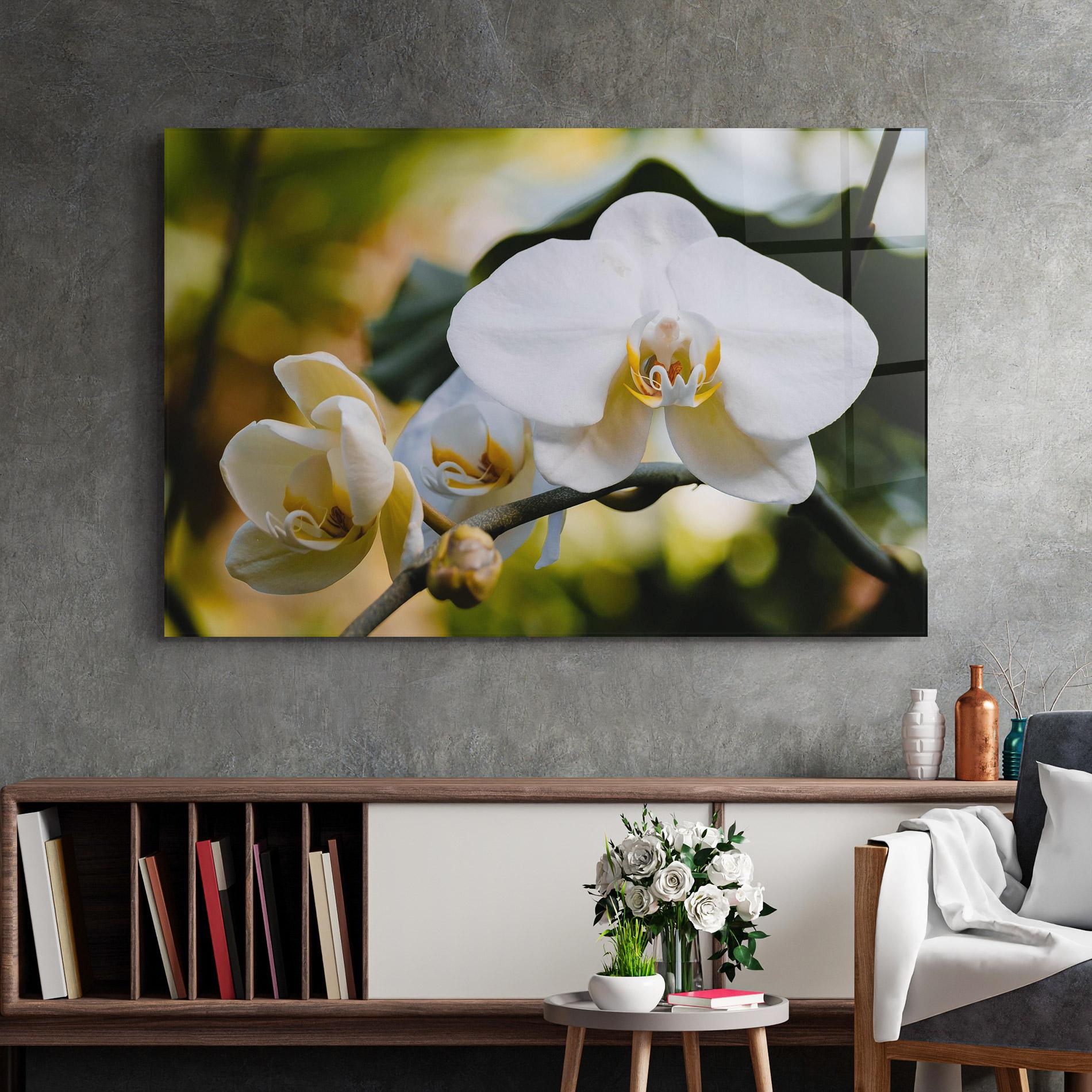 Tablou Sticla Cream Orchid In Nature mockup 2