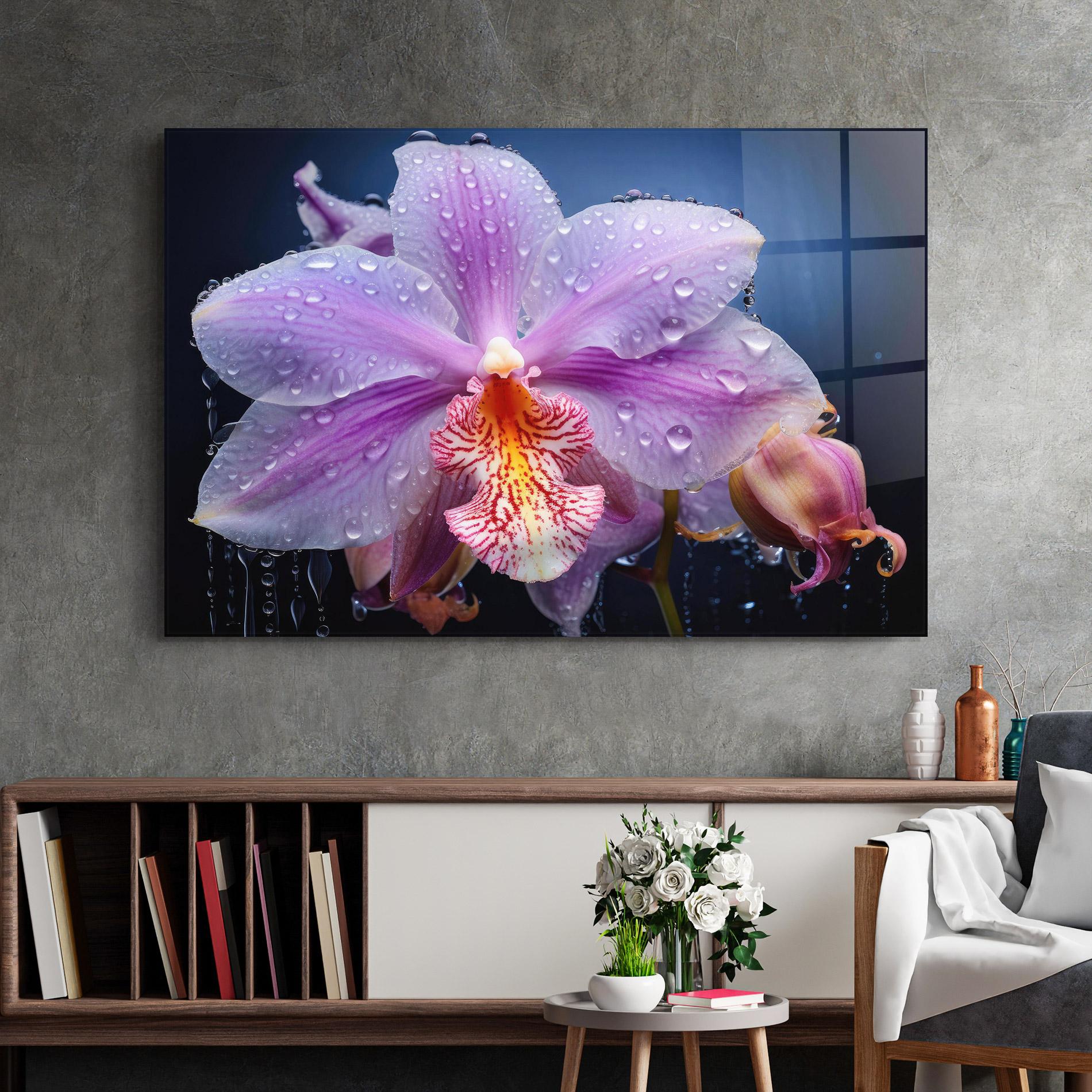 Tablou Sticla Orchid In Rain mockup 2