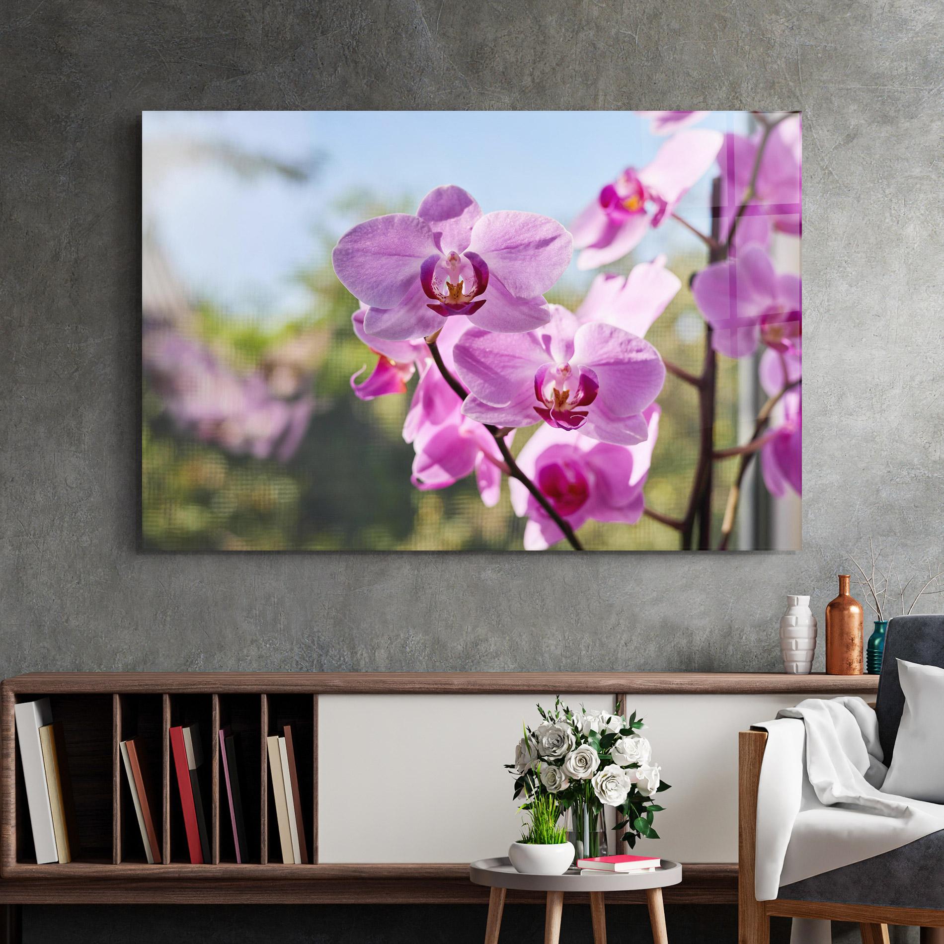 Tablou Sticla Orchids In The Garden mockup 2