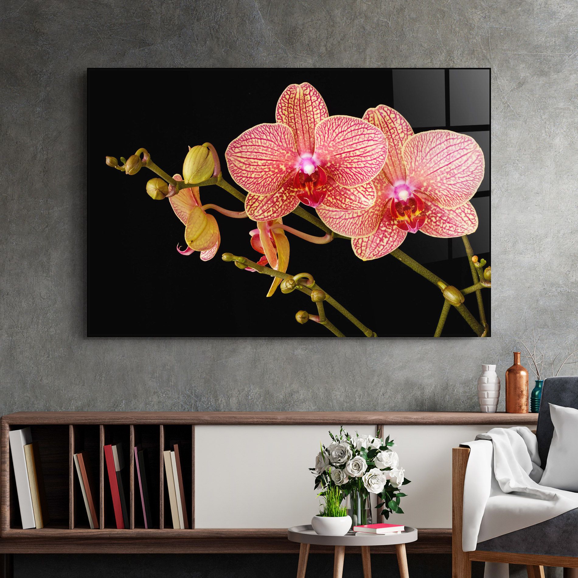 Pink Orchids On Black mockup 2