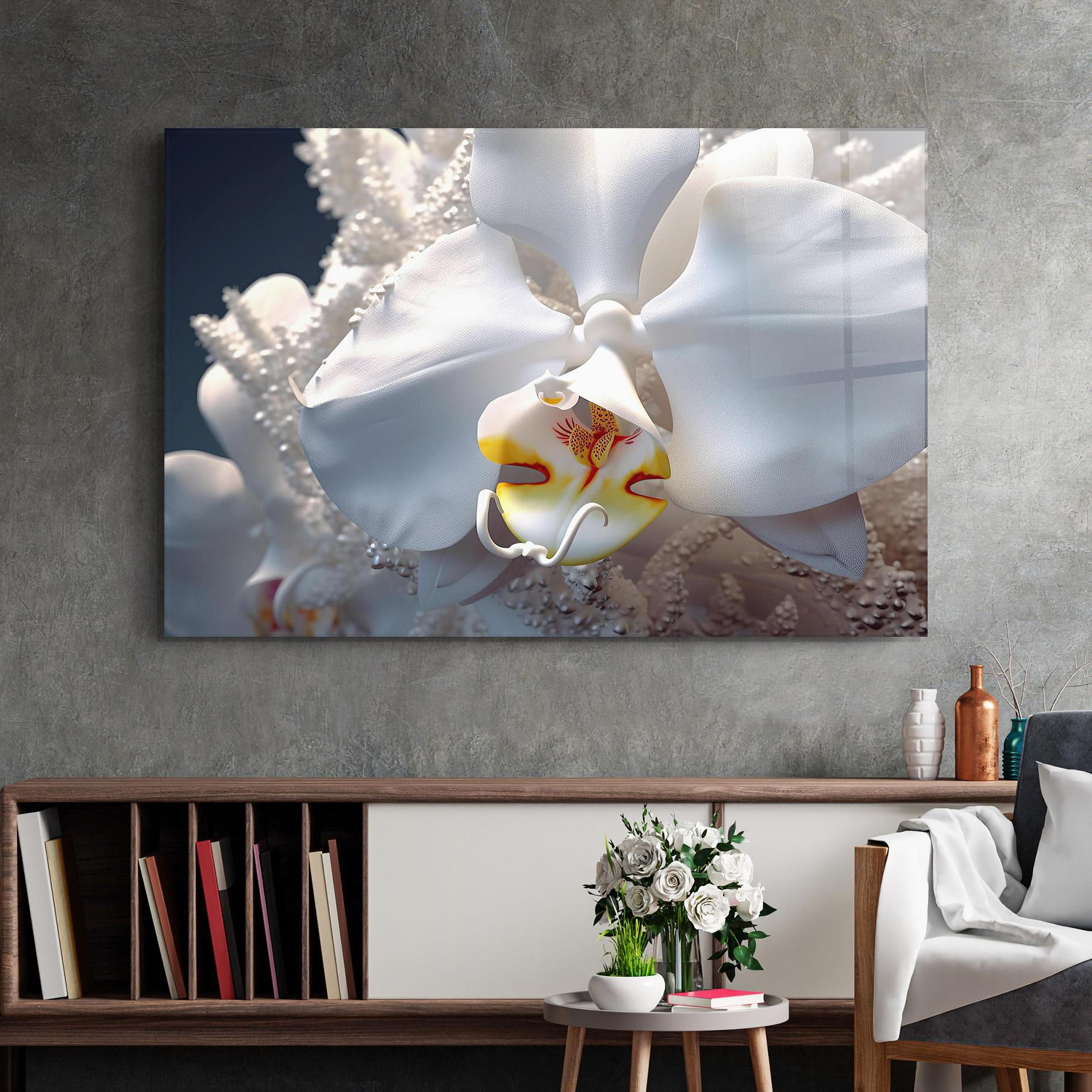 Tablou Sticla Texture White Orchid mockup 2