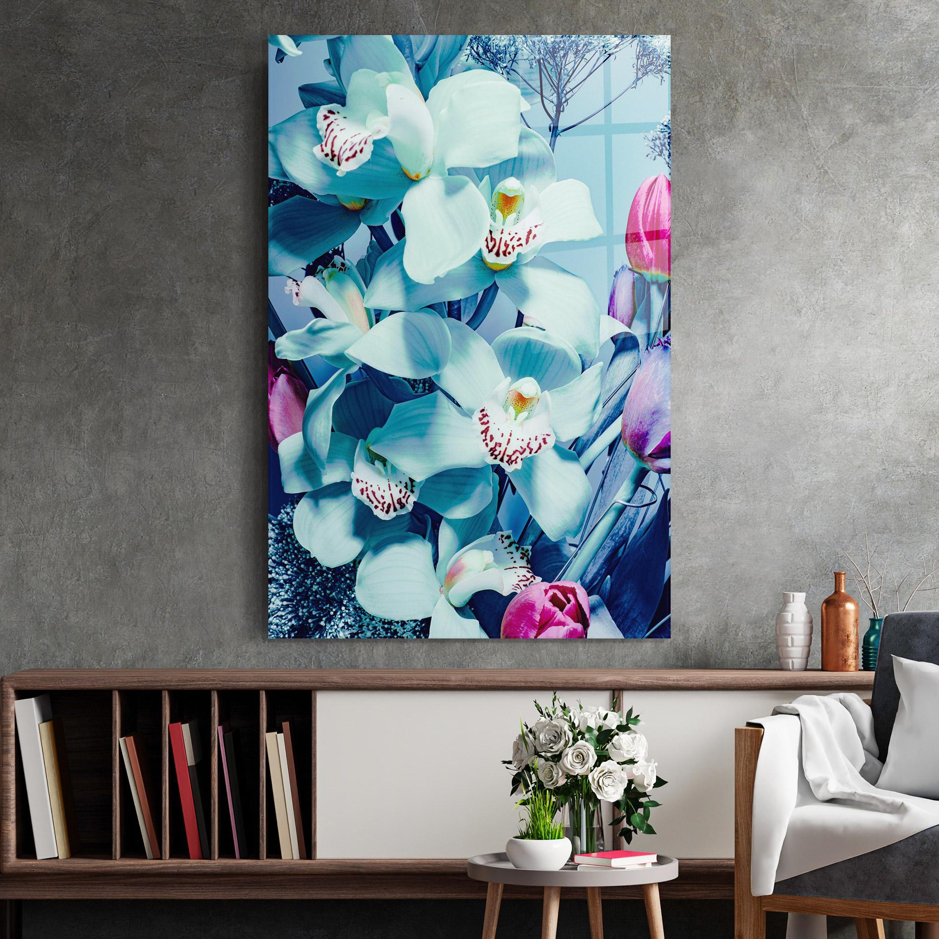 Tablou Sticla Light Blue Orchids mockup 2