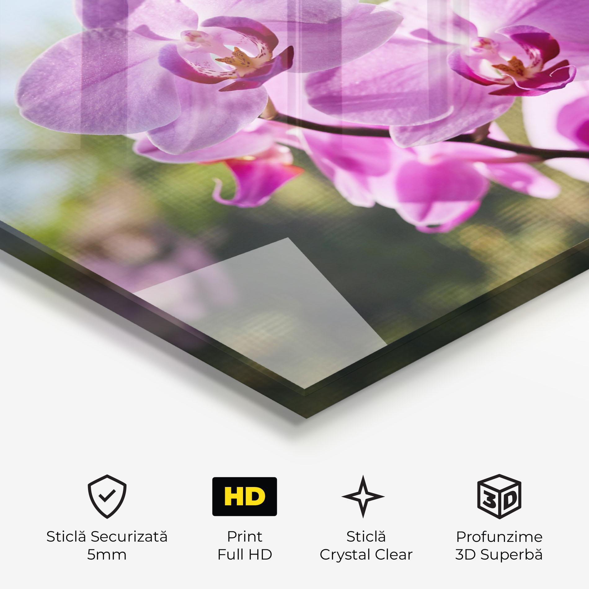 Tablou Sticla Orchids In The Garden mockup 3