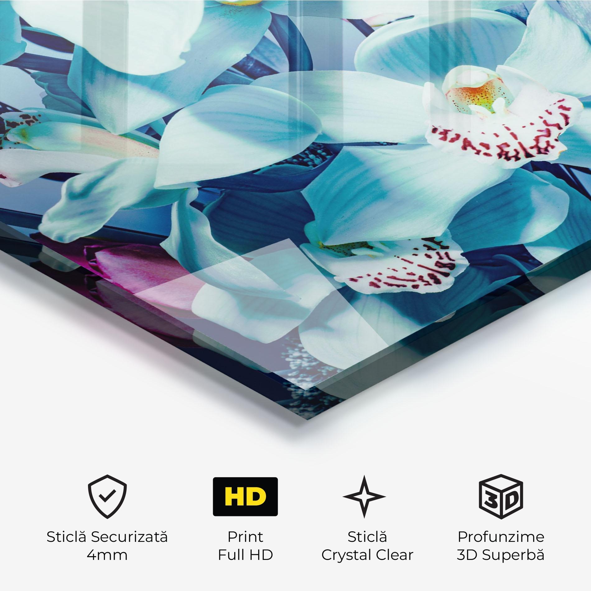 Tablou Sticla Light Blue Orchids mockup 3