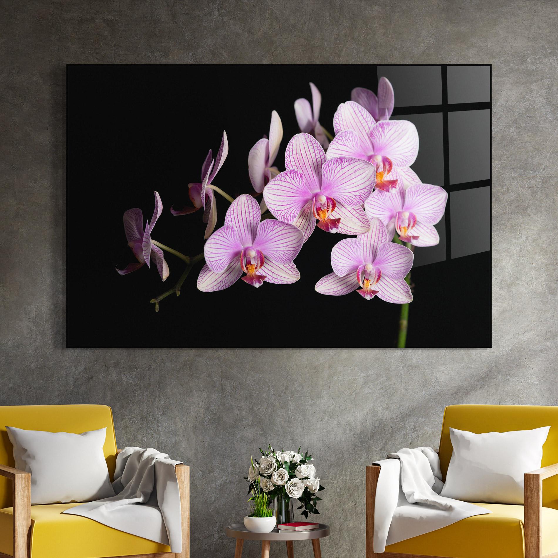 Tablou Sticla Beautiful Orchids On Black mockup 4