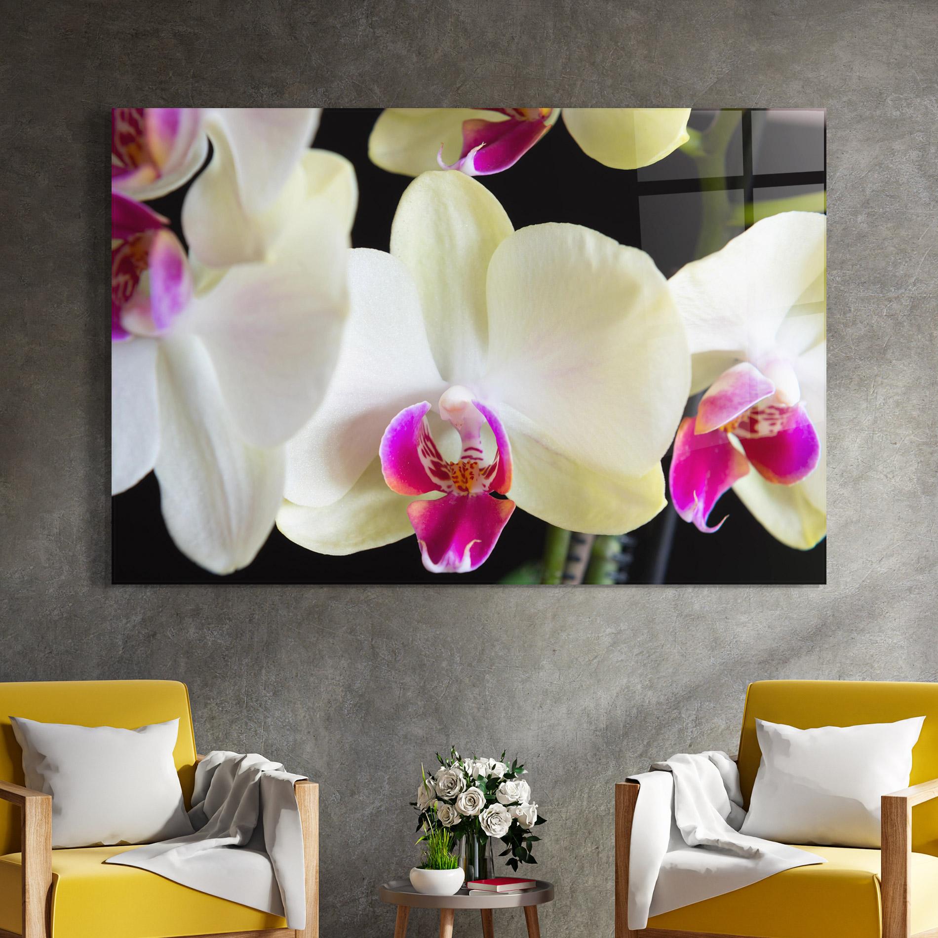 Tablou Sticla Cream Purple Orchids mockup 4
