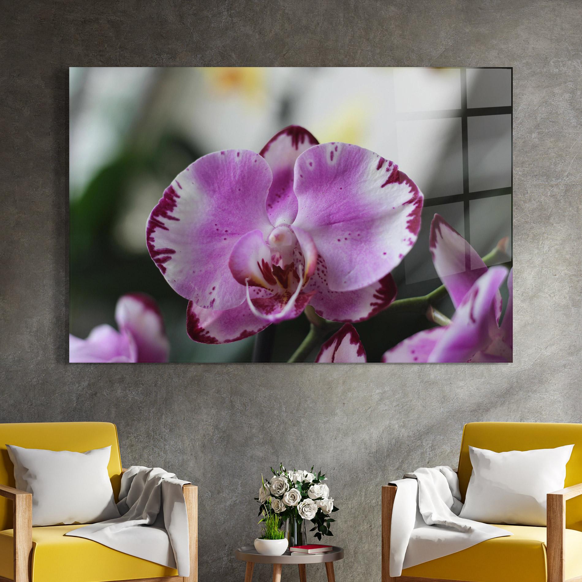 Tablou Sticla Dark Purple Orchids In Nature mockup 4