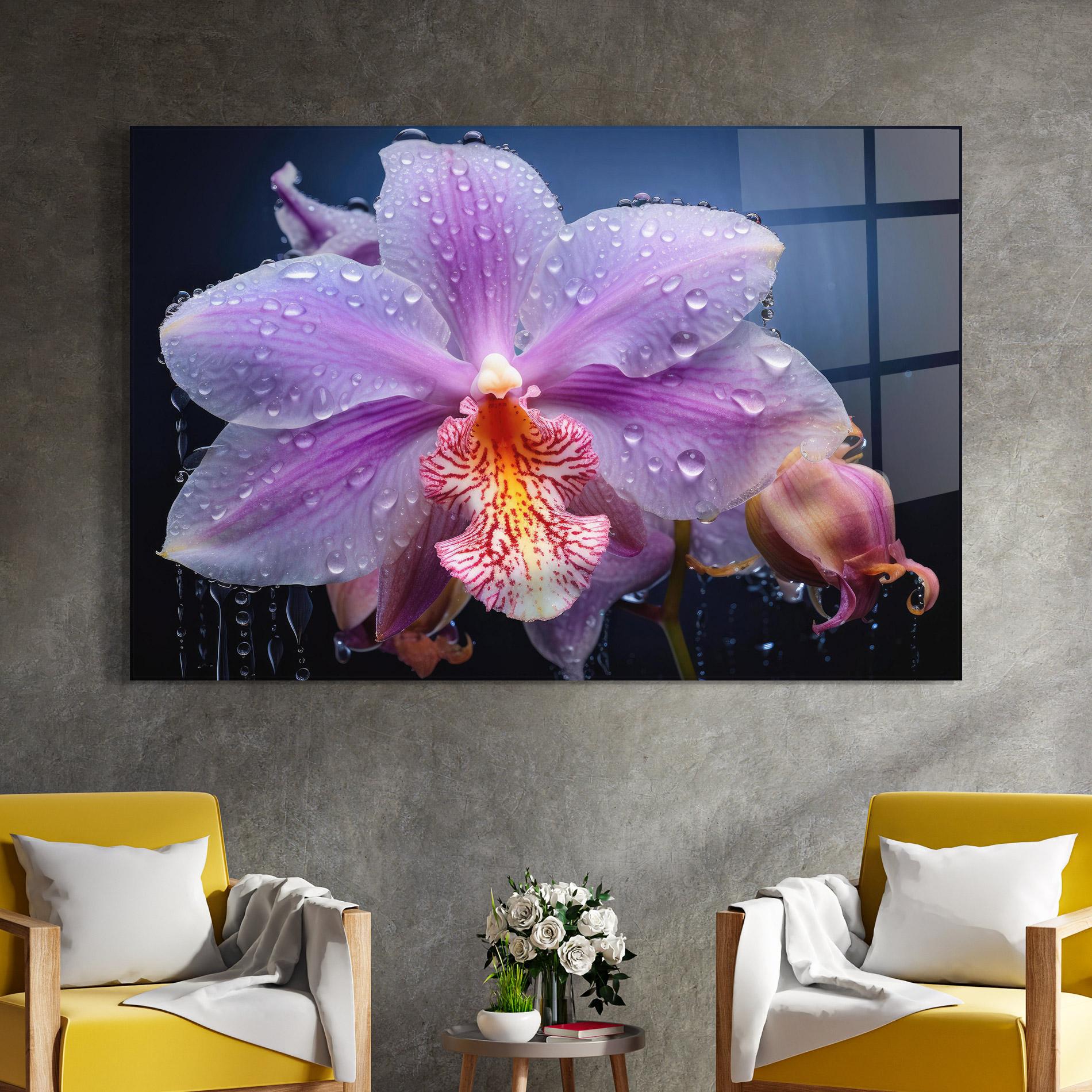 Tablou Sticla Orchid In Rain mockup 4