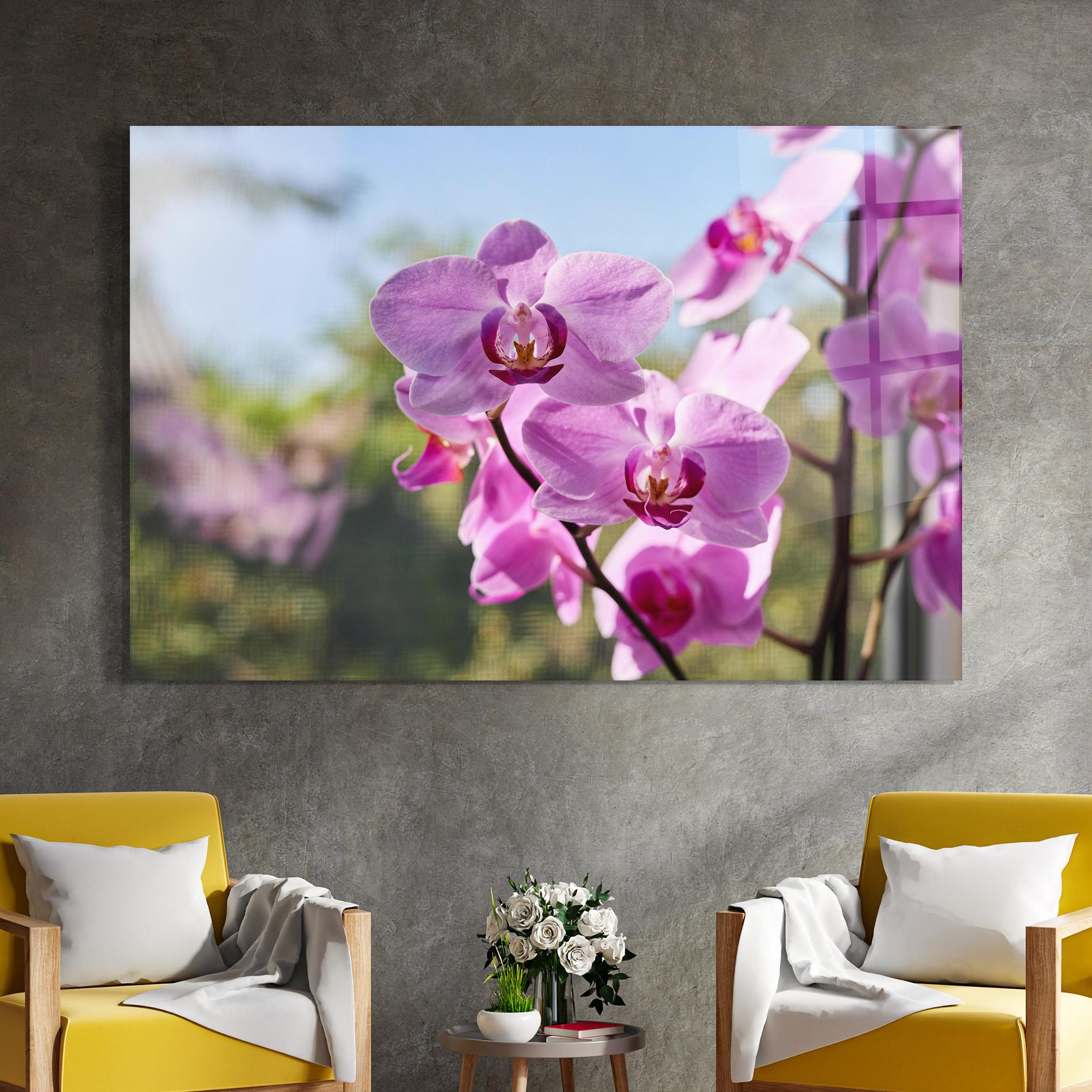 Tablou Sticla Orchids In The Garden mockup 4