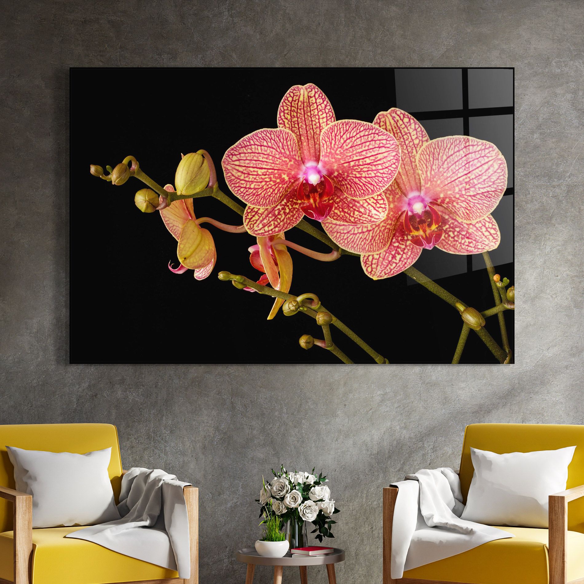 Pink Orchids On Black mockup 4