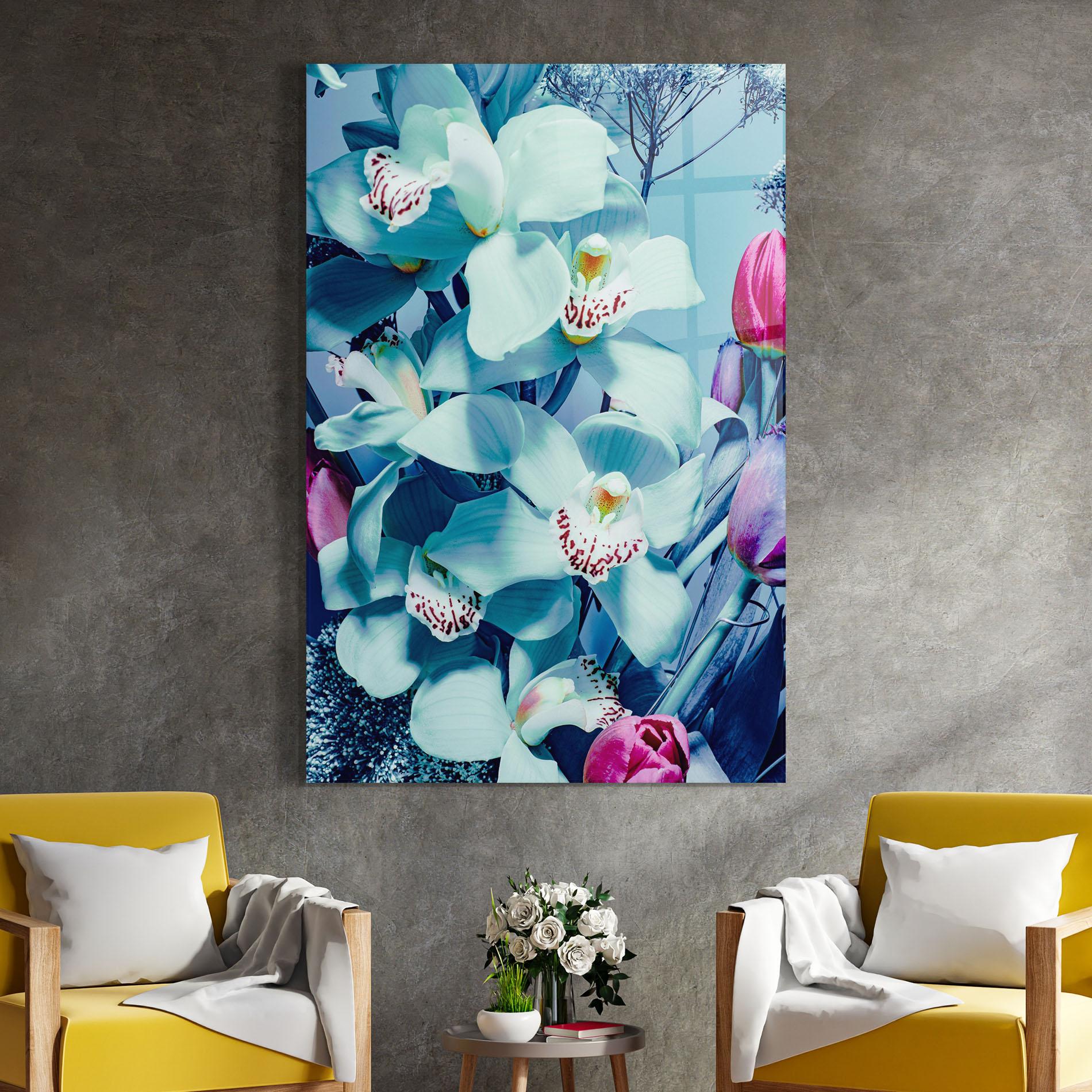 Tablou Sticla Light Blue Orchids mockup 4