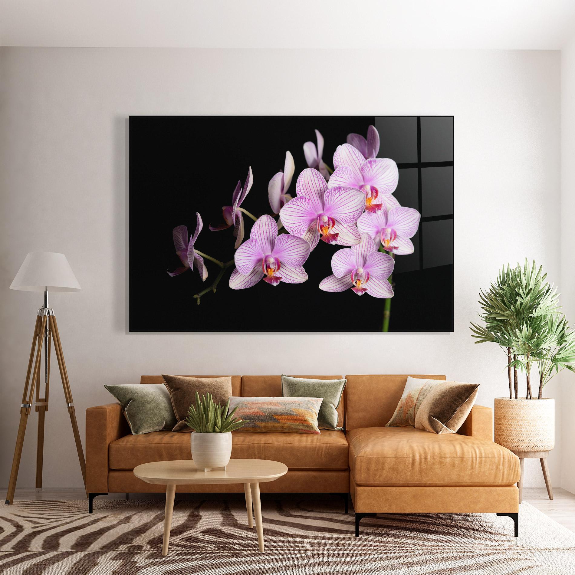 Tablou Sticla Beautiful Orchids On Black mockup 7