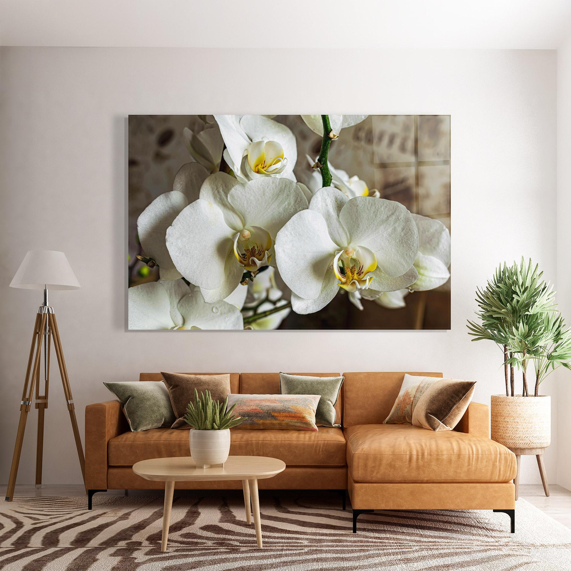 Tablou Sticla Beautiful White Orchids mockup 7