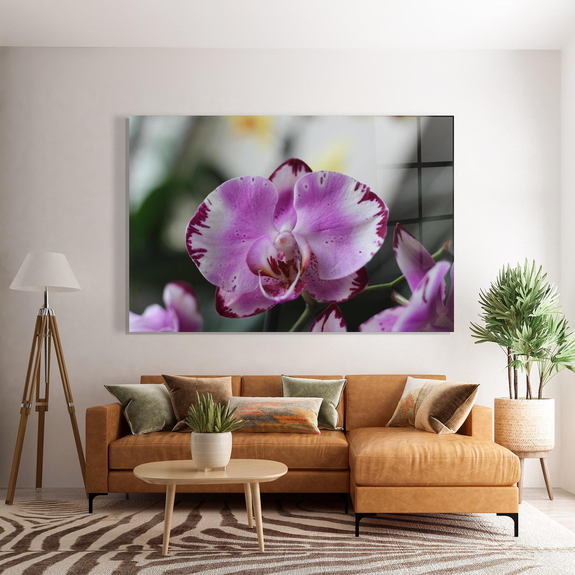Tablou Sticla Dark Purple Orchids In Nature mockup 7