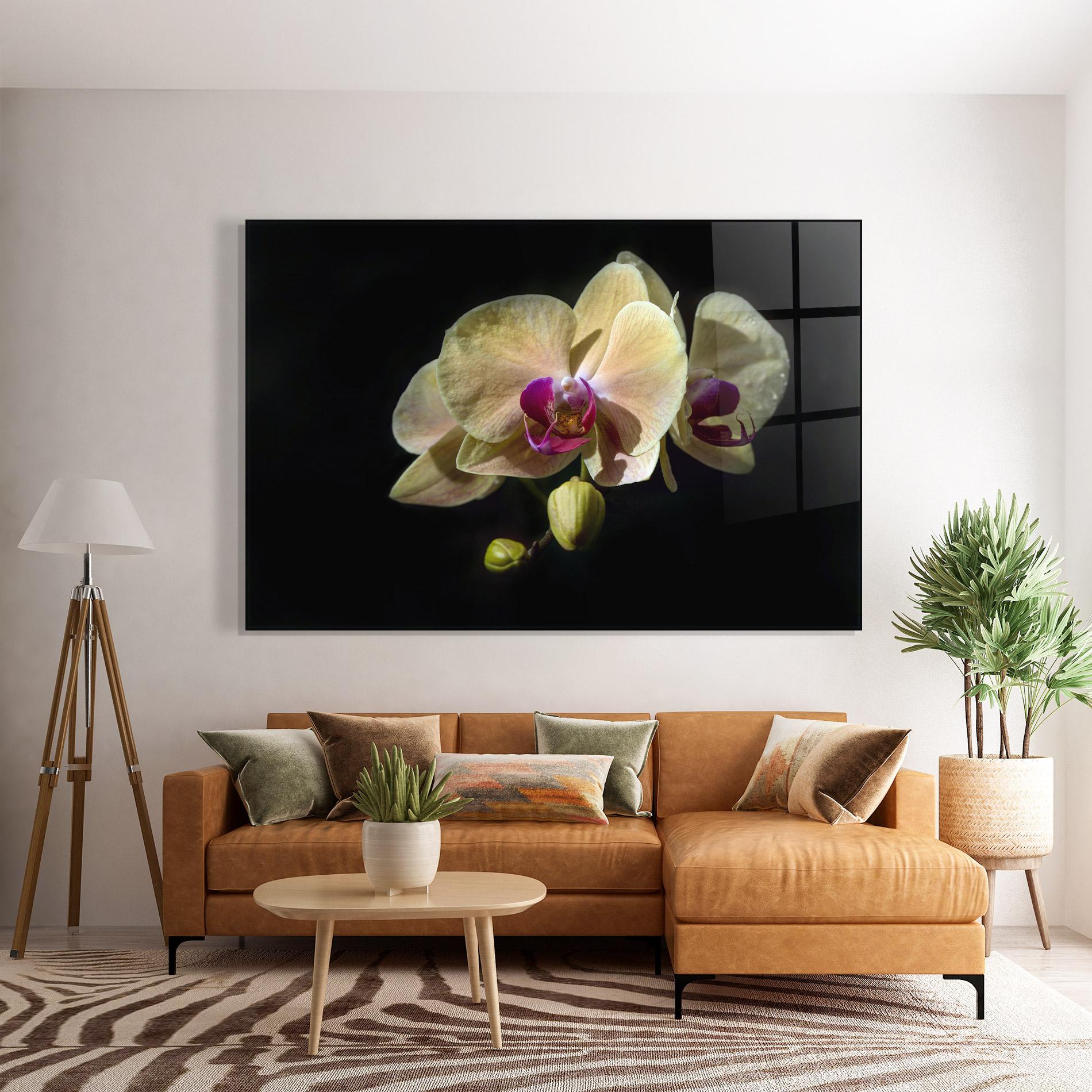 Tablou Sticla Pastel Yellow Orchids mockup 7