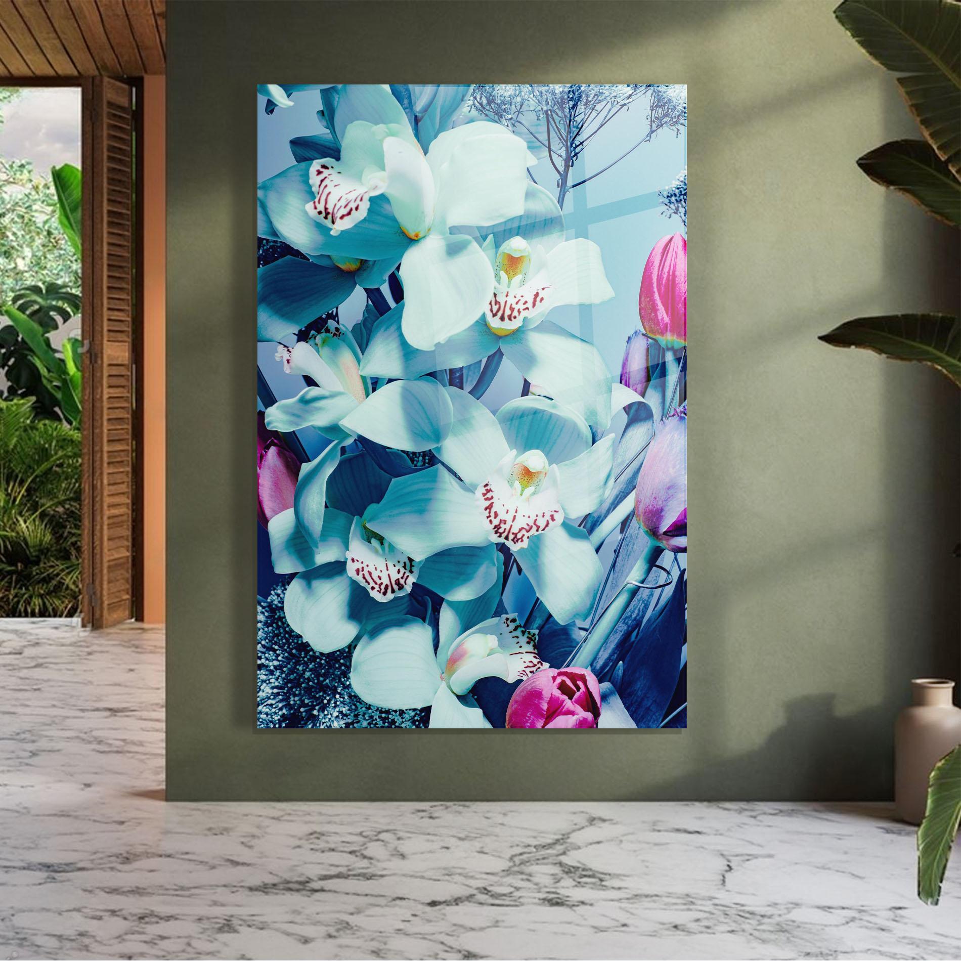 Tablou Sticla Light Blue Orchids mockup 7