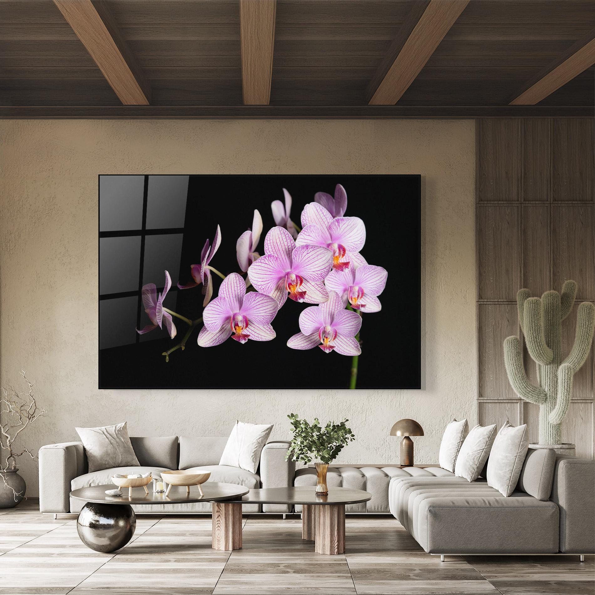 Tablou Sticla Beautiful Orchids On Black mockup 8