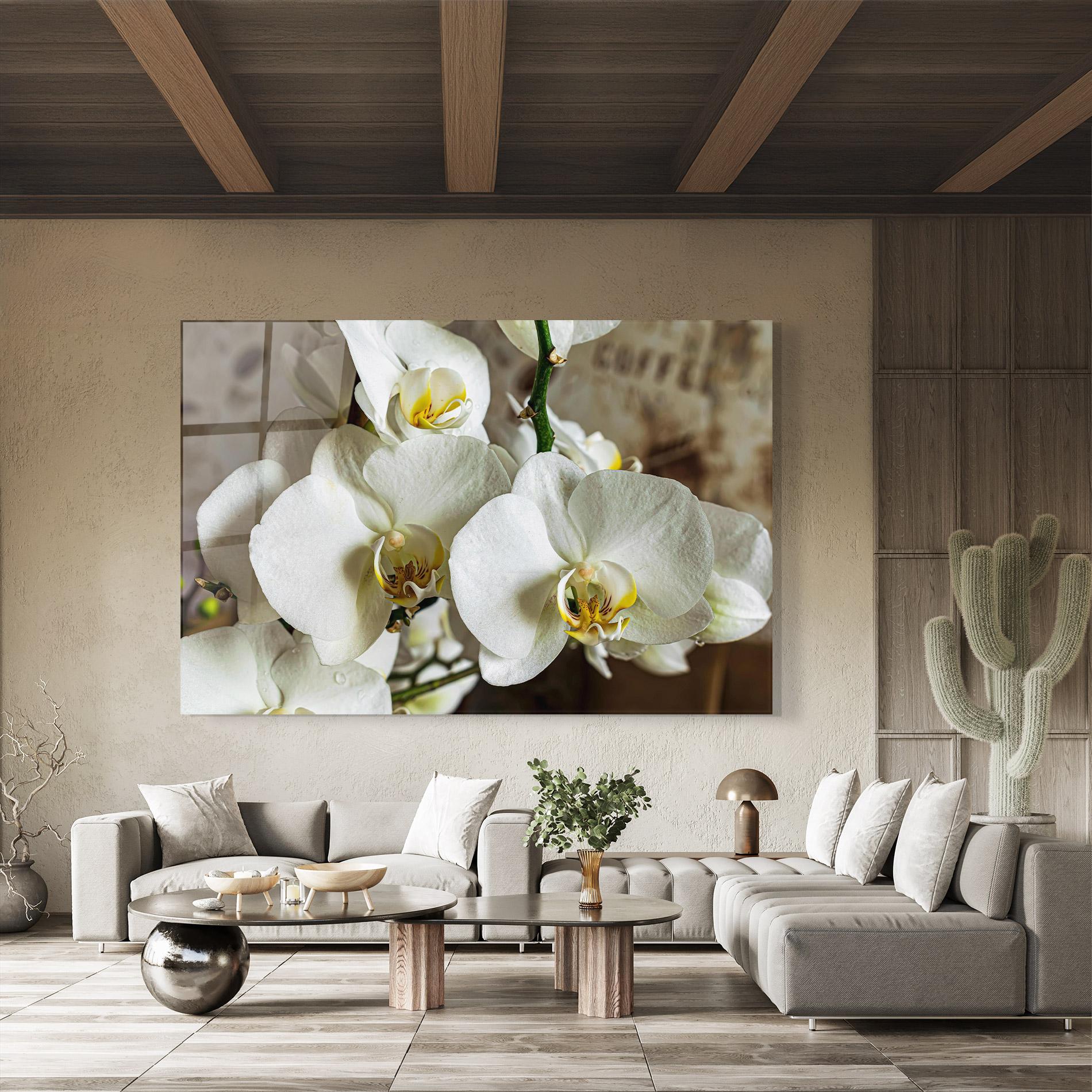 Tablou Sticla Beautiful White Orchids mockup 8