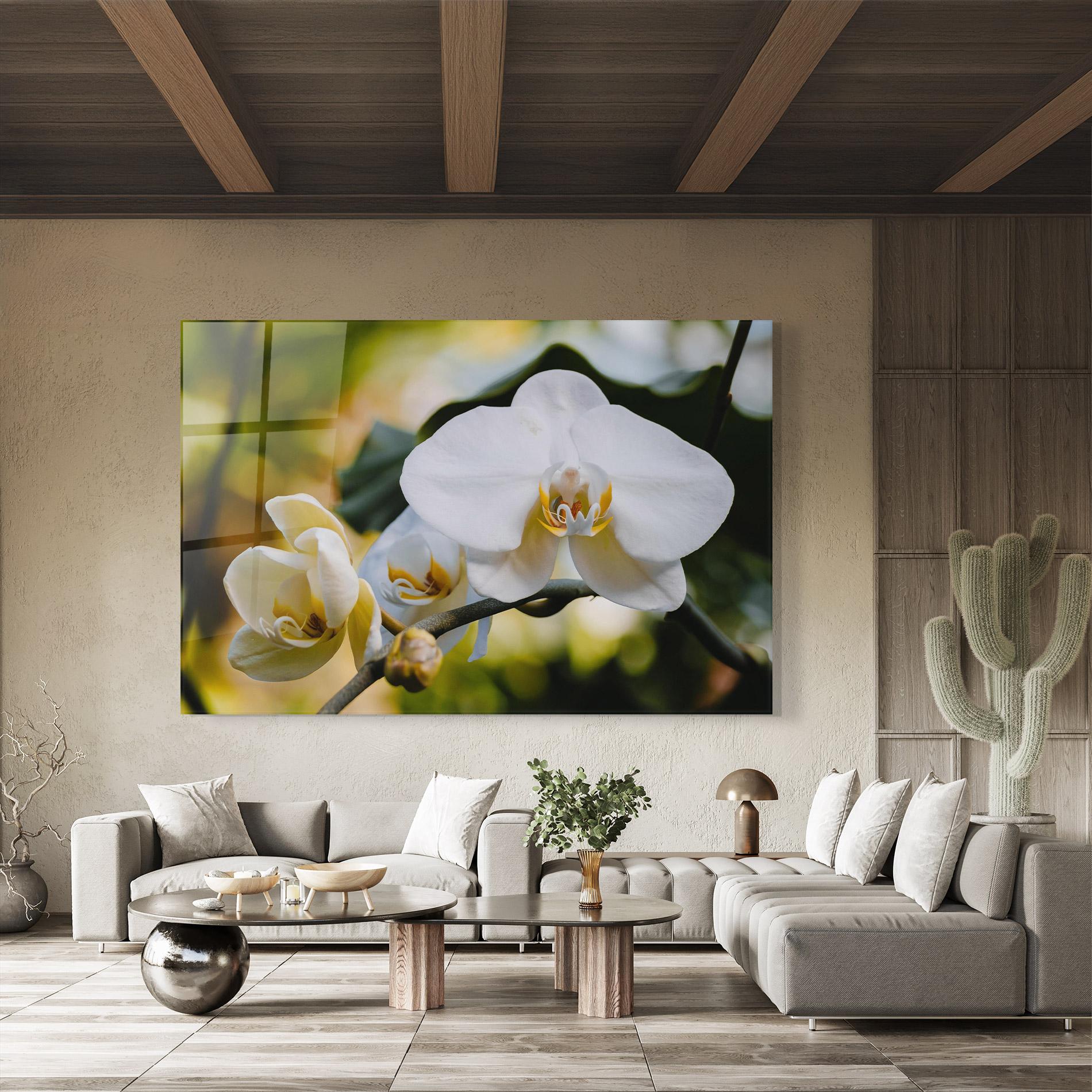 Tablou Sticla Cream Orchid In Nature mockup 8