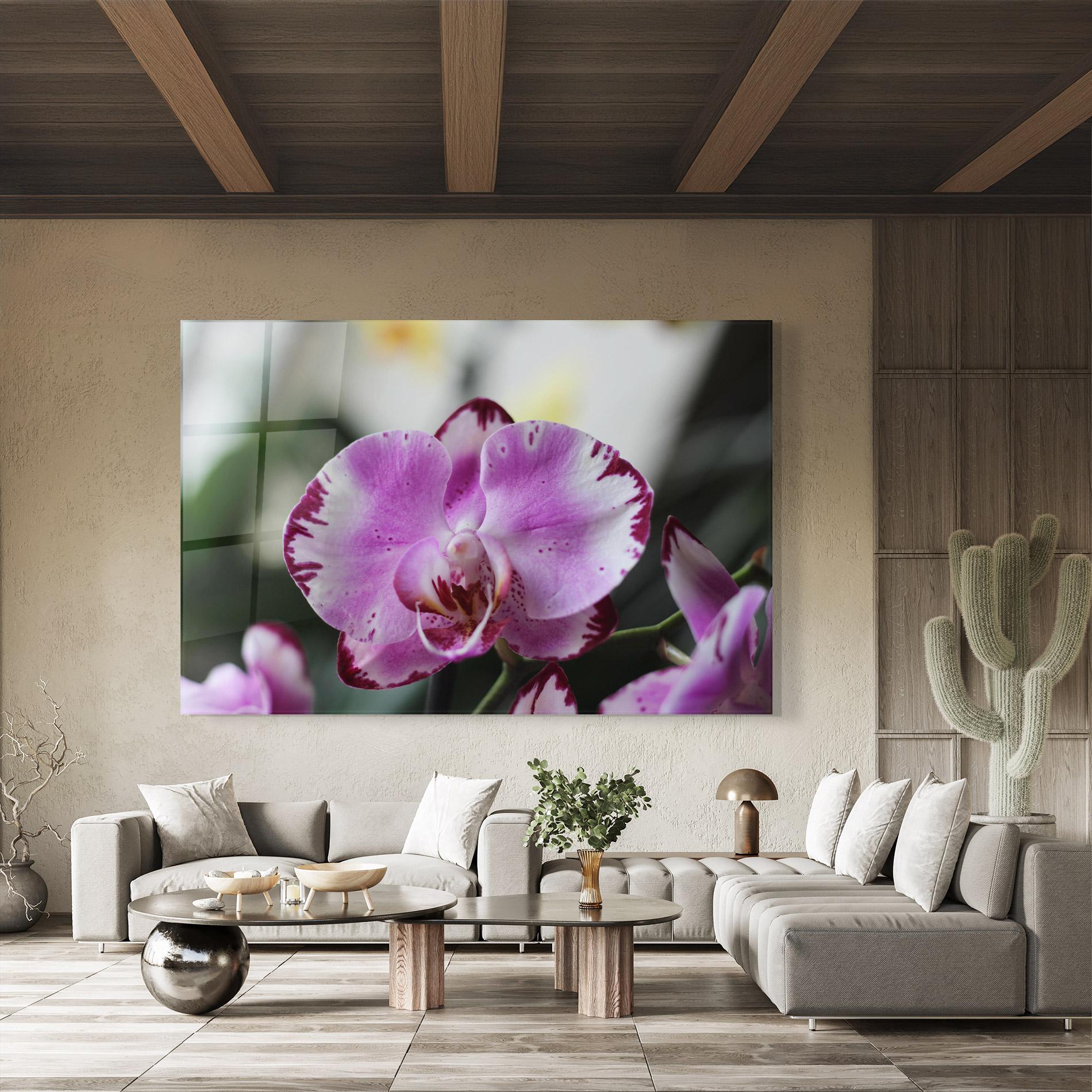 Tablou Sticla Dark Purple Orchids In Nature mockup 8