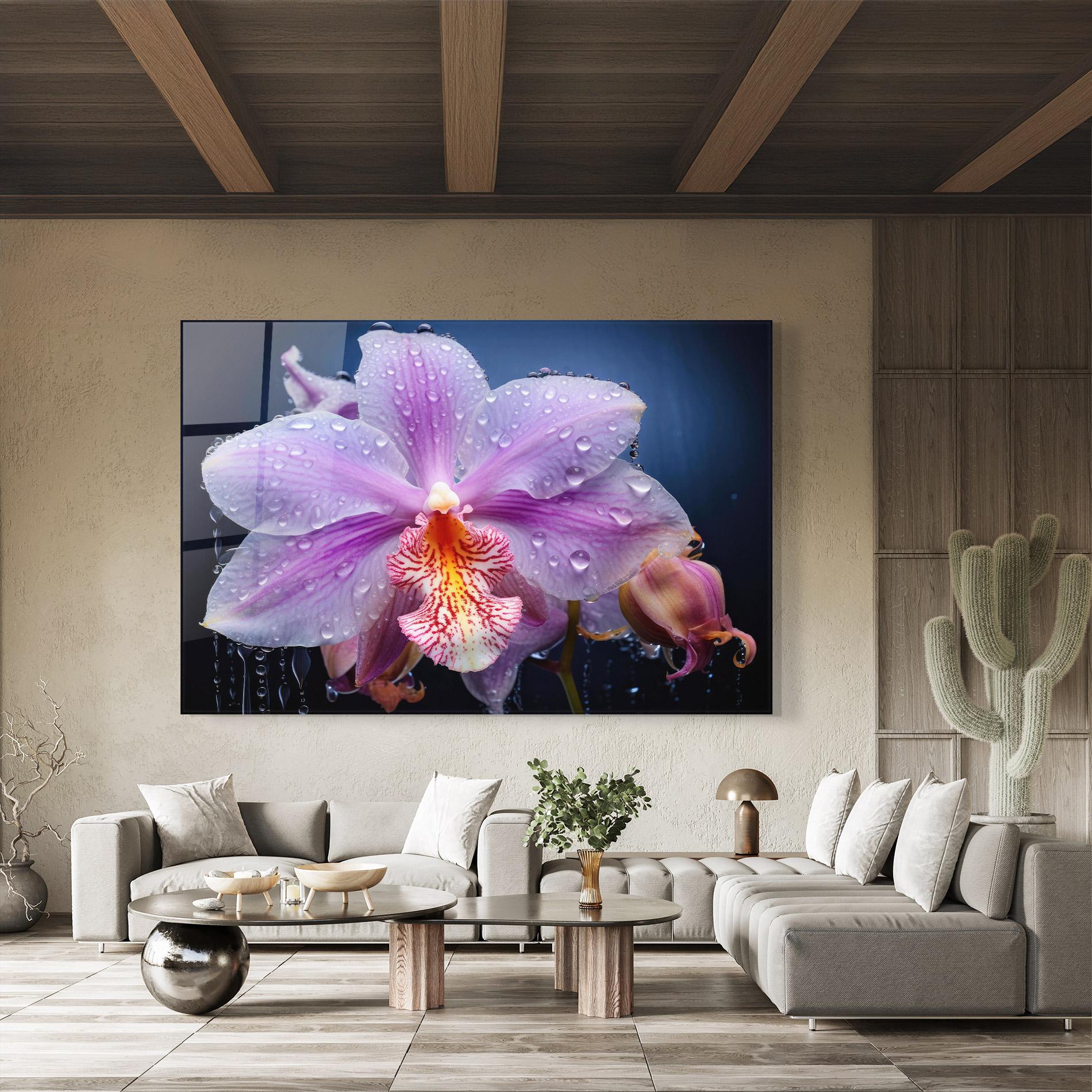 Tablou Sticla Orchid In Rain mockup 8