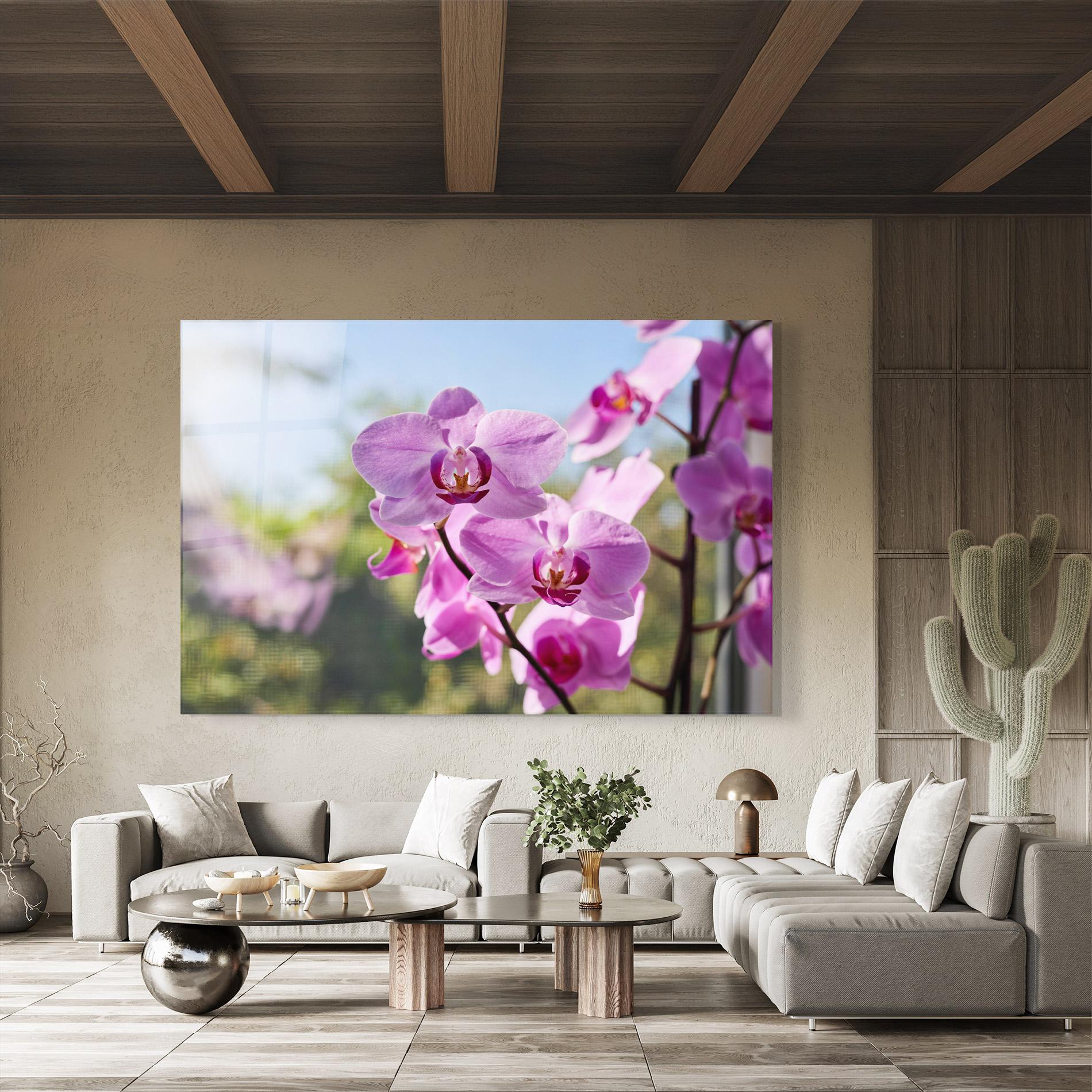 Tablou Sticla Orchids In The Garden mockup 8
