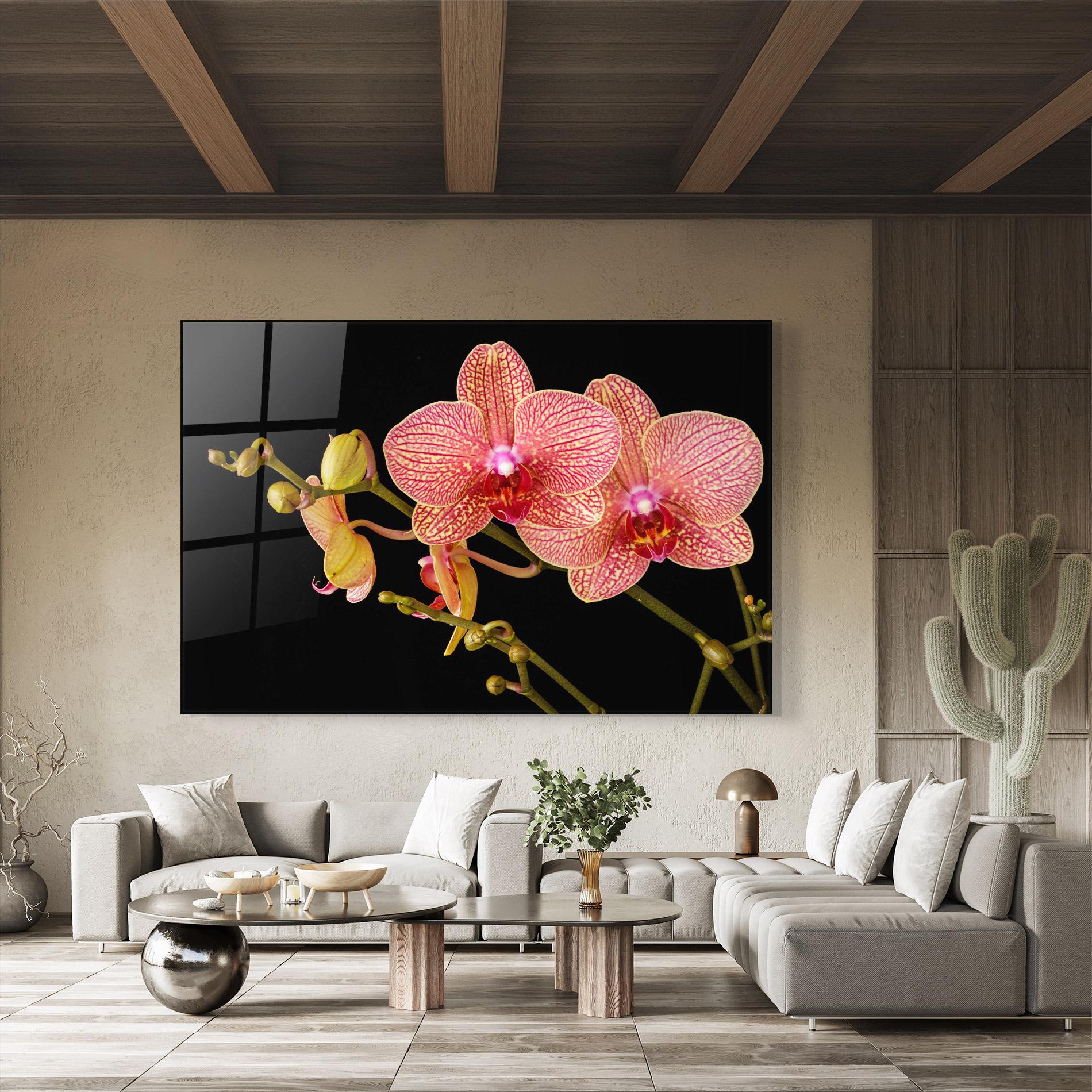 Tablou Sticla Pink Orchids On Black mockup 8