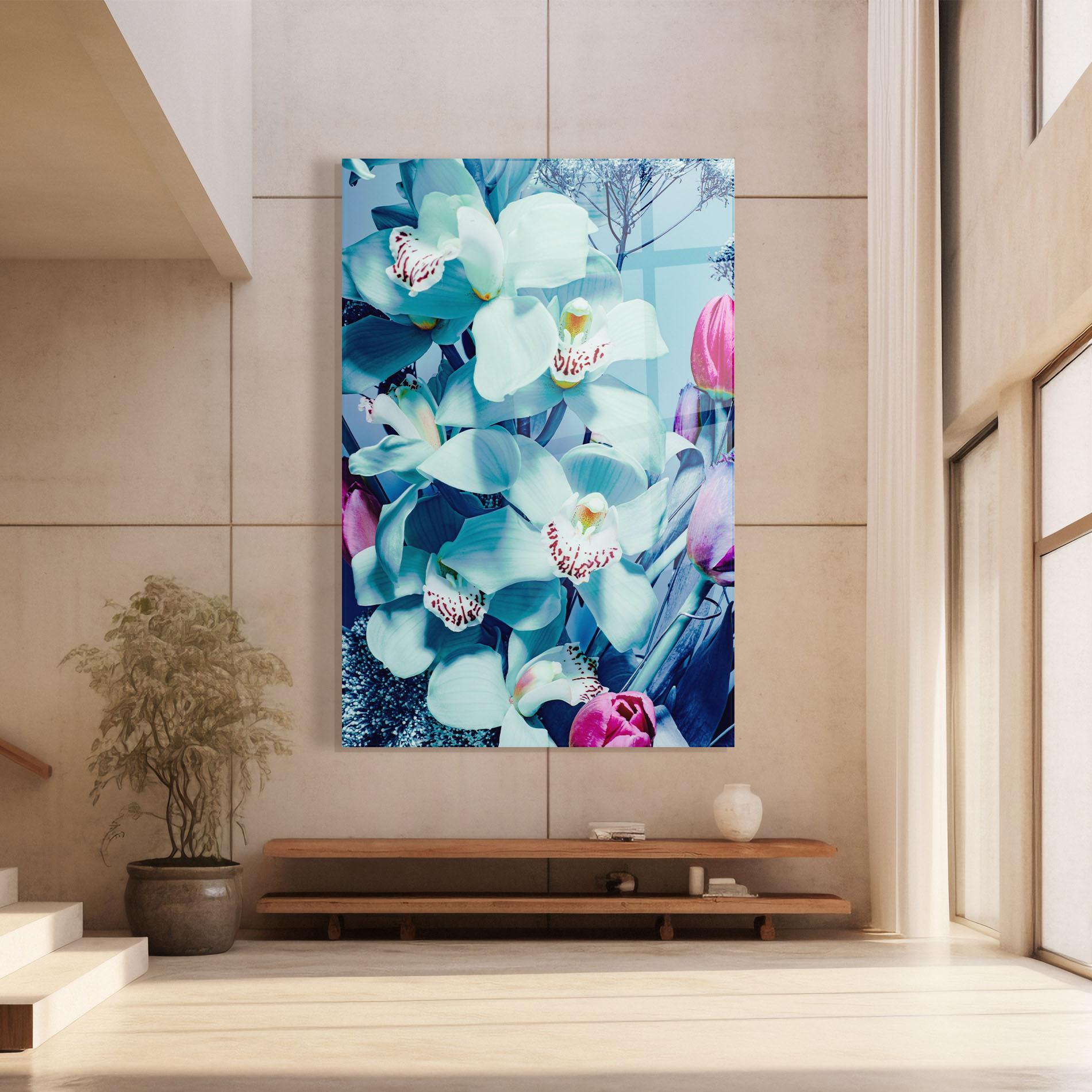 Tablou Sticla Light Blue Orchids mockup 8