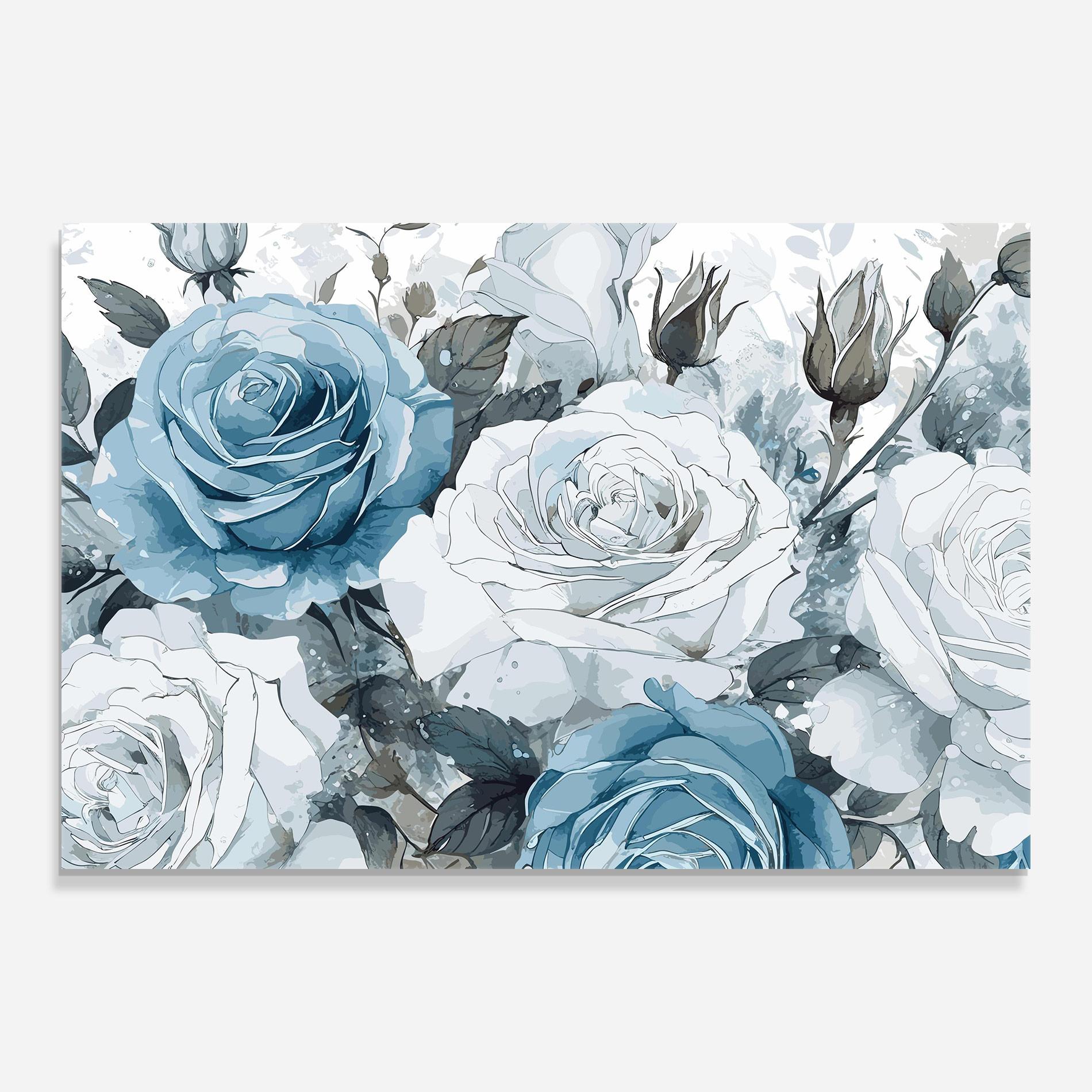 Tablou Sticla Blue White Rose mockup 0