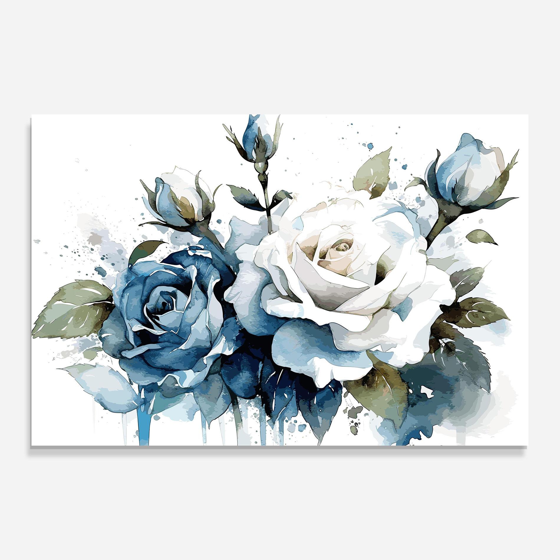 Tablou Sticla Blue White Roses mockup 0