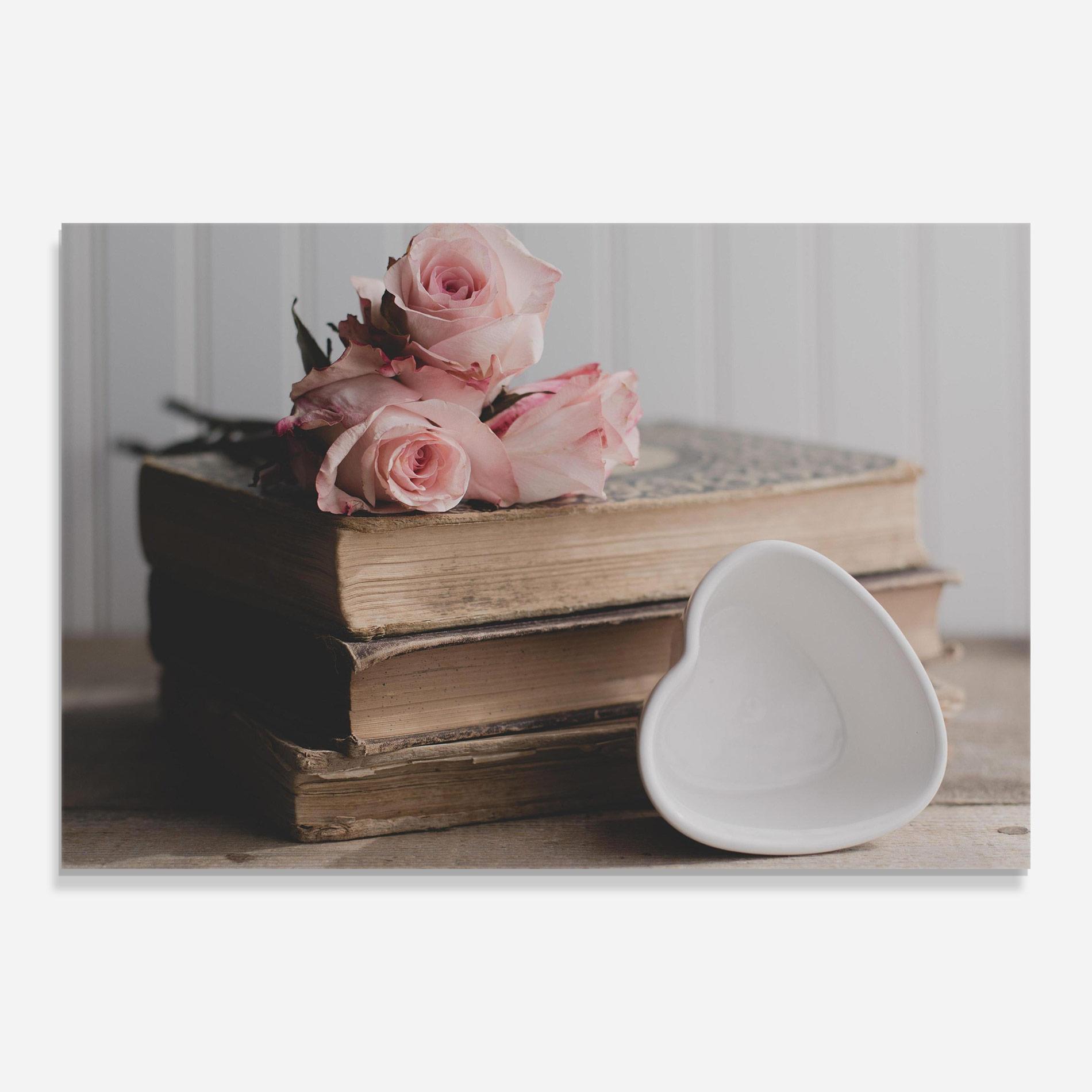 Tablou Sticla Books With Roses mockup 0