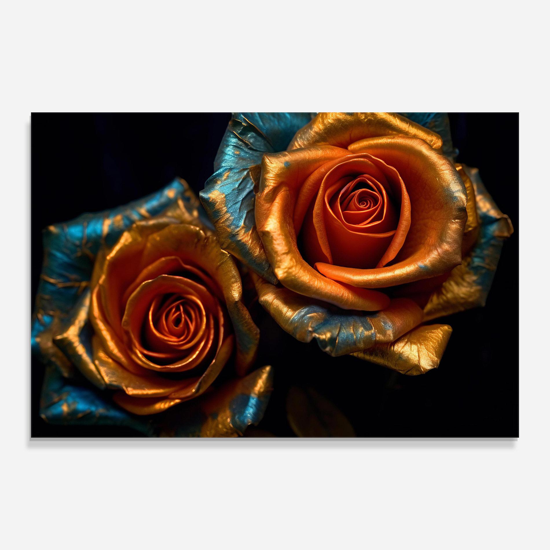 Tablou Sticla Golden Blue Roses mockup 0