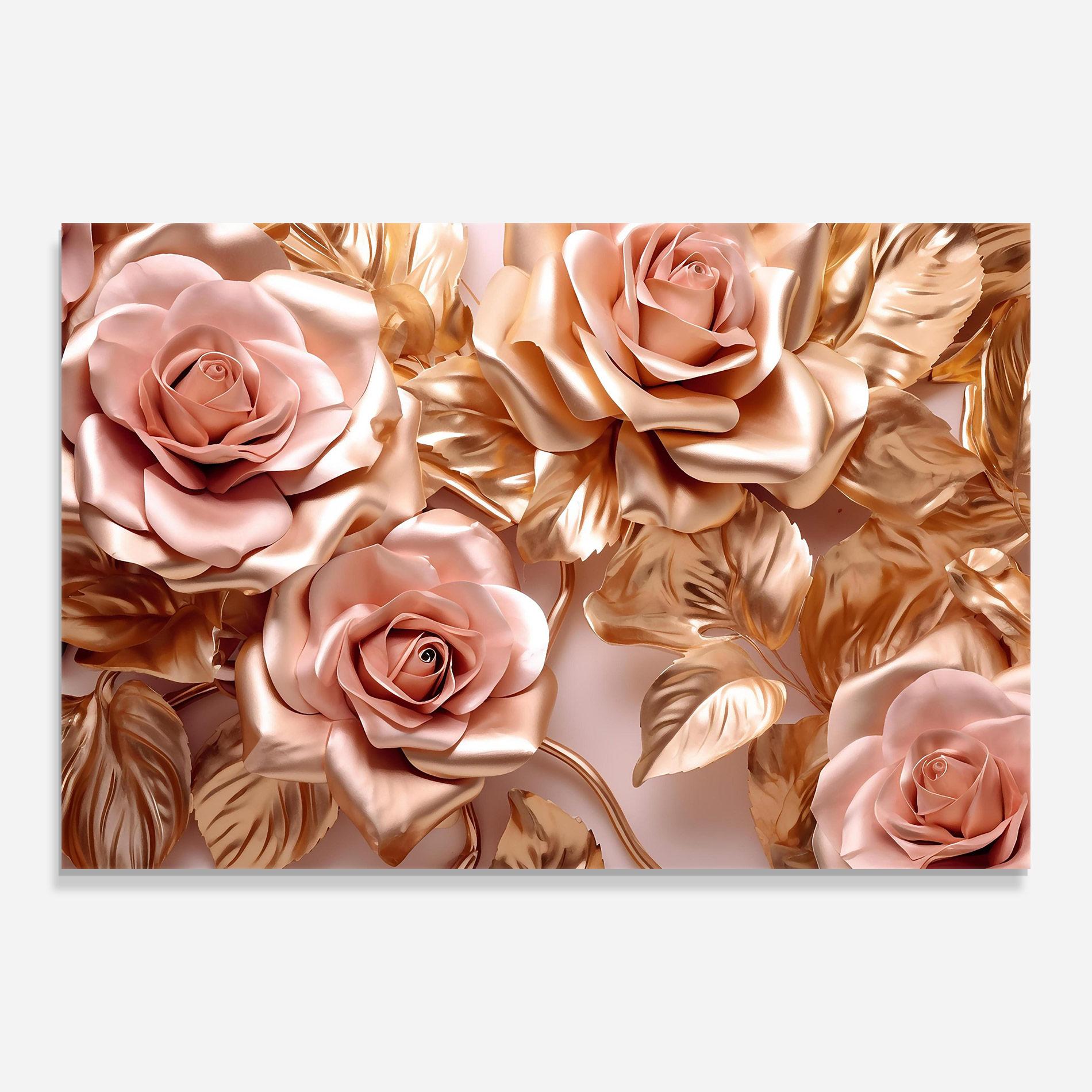 Tablou Sticla Pink Golden Roses mockup 0