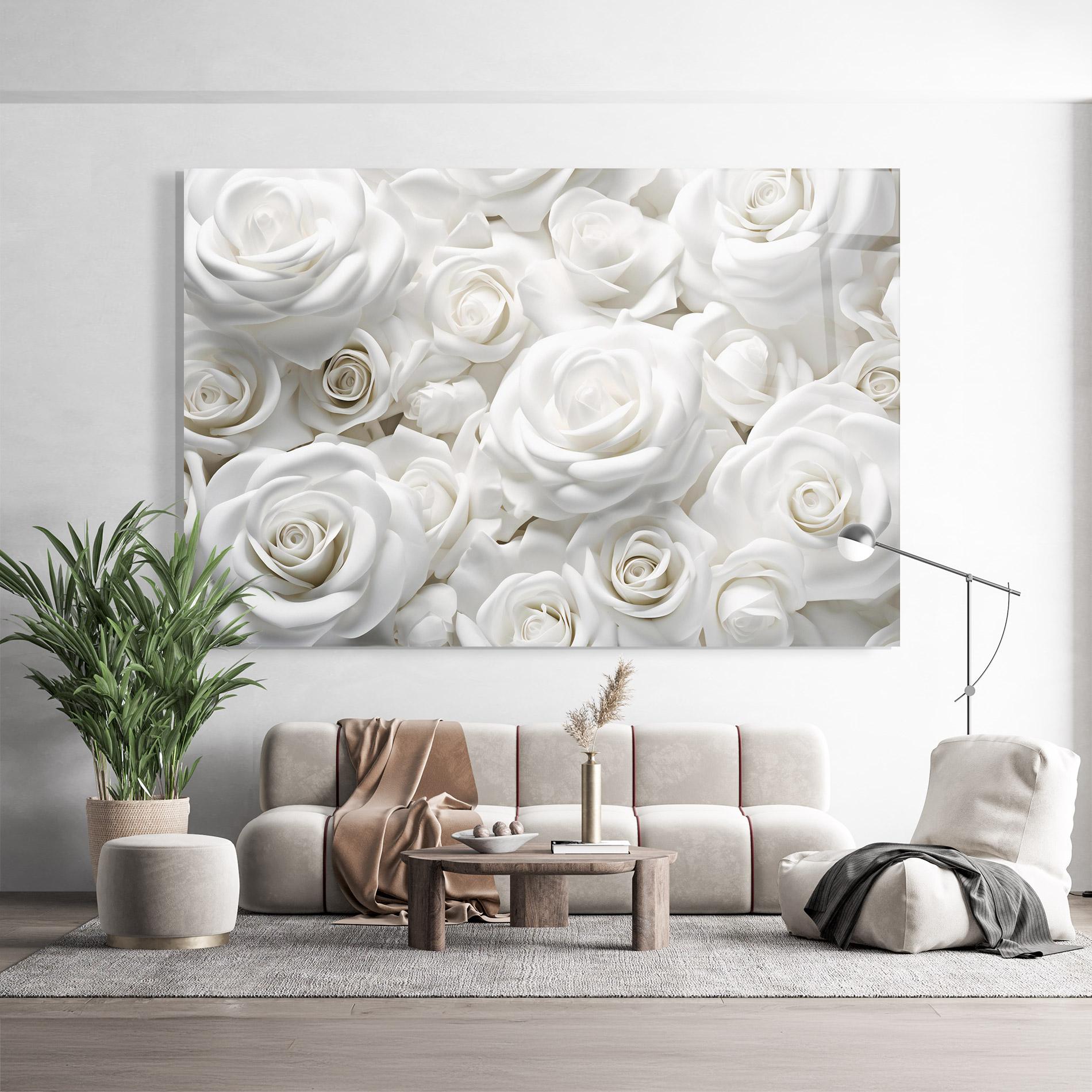 Tablou Sticla 3d White Roses mockup 9