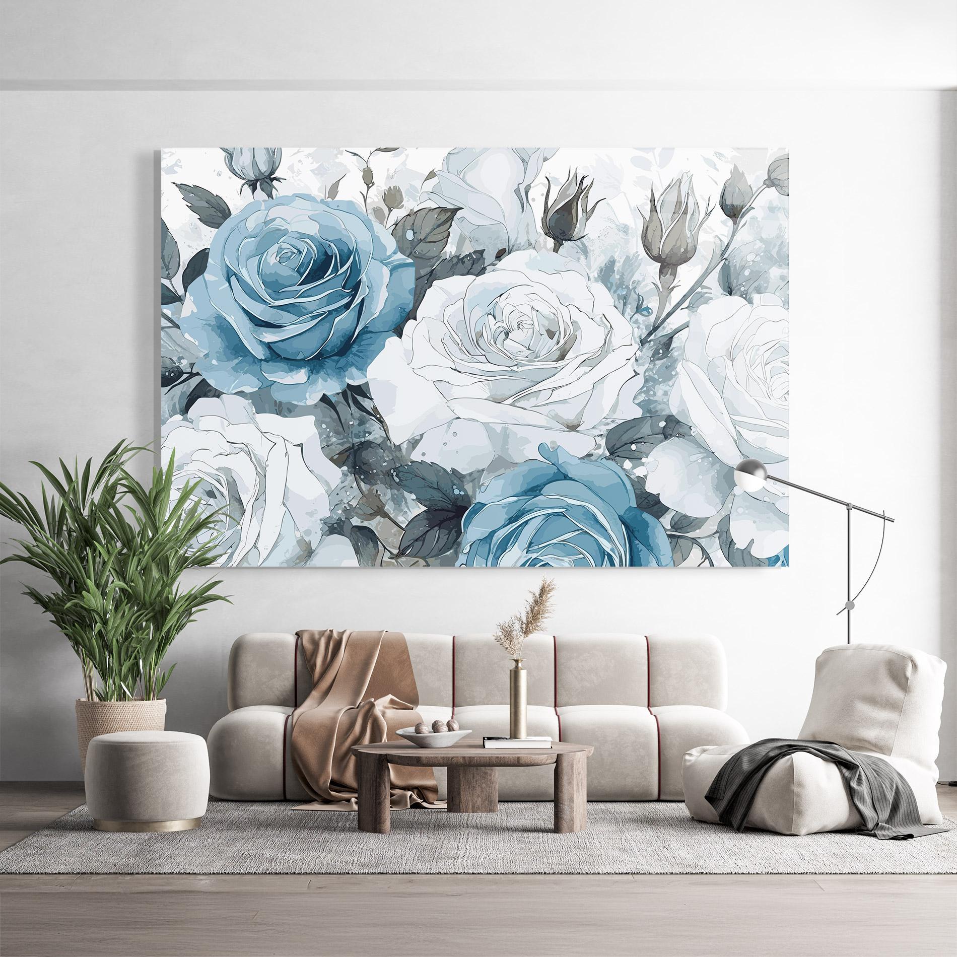 Tablou Sticla Blue White Rose mockup 9