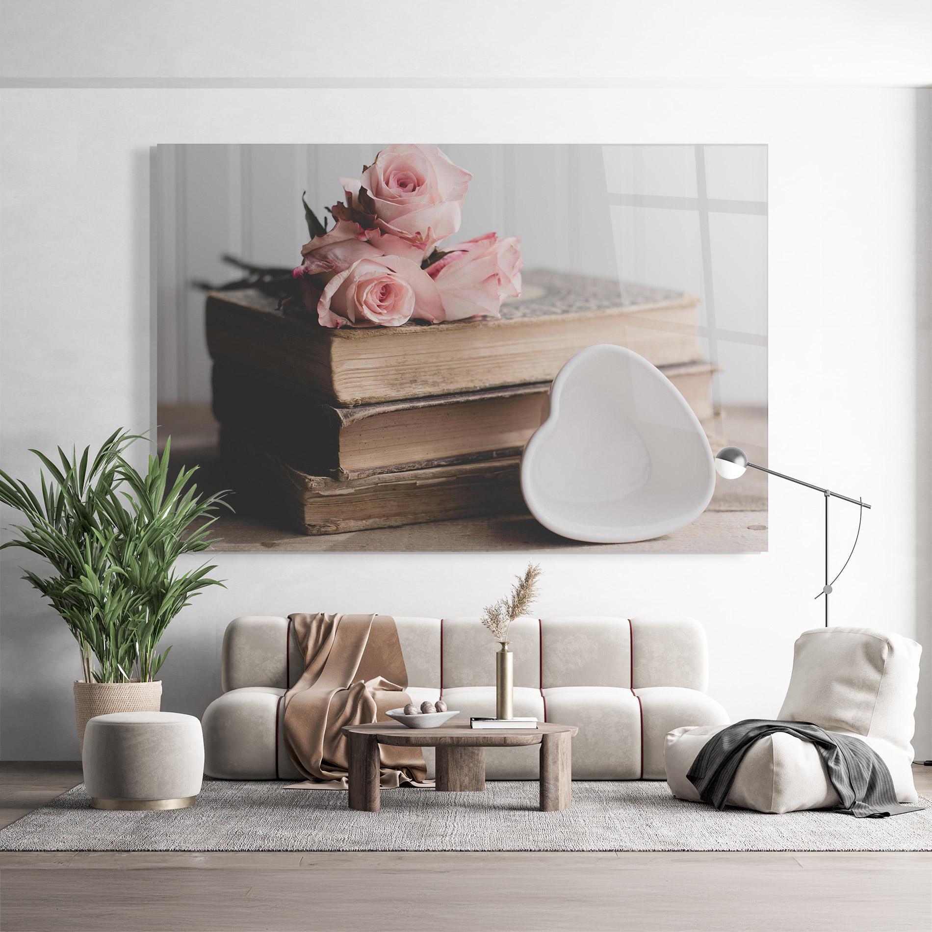 Tablou Sticla Books With Roses mockup 9